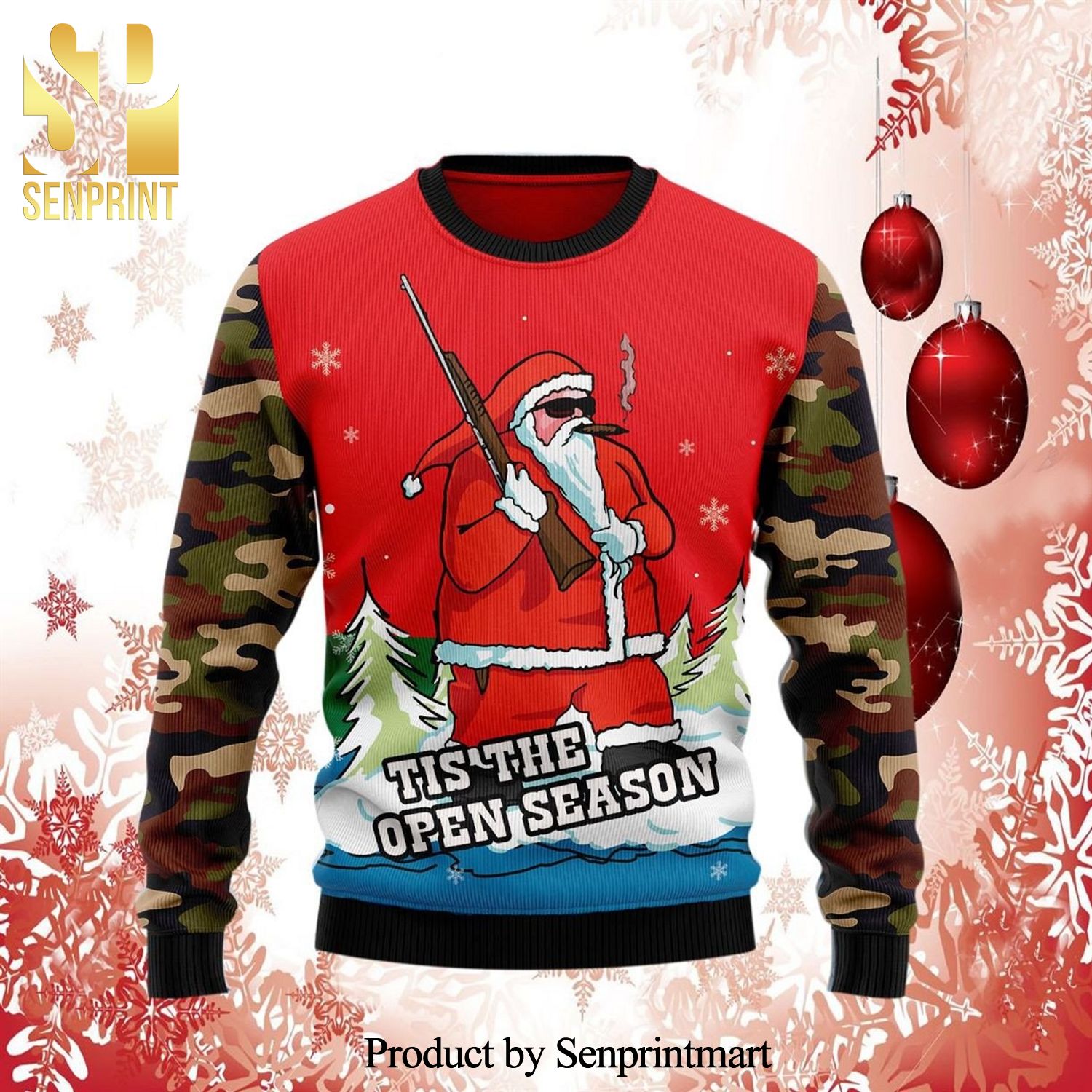 Hunting Santa Tis The Open Season Premium Knitted Ugly Christmas Sweater