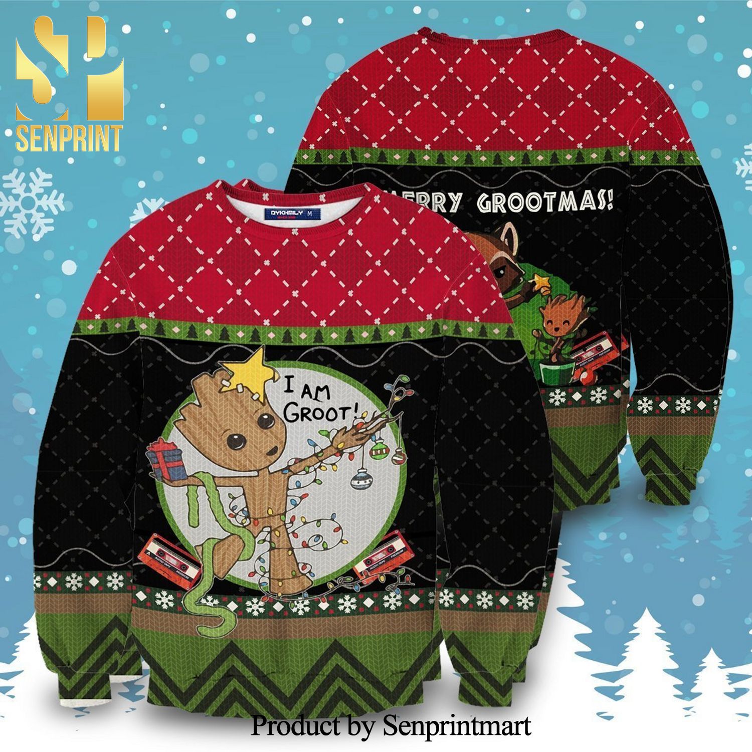 I Am Groot Christmas Tree Marvel Knitted Ugly Christmas Sweater