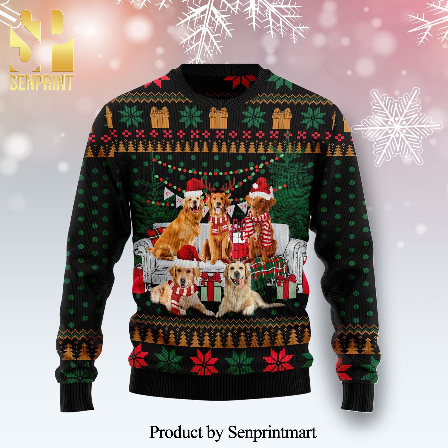 I Am Ready For Christmas Golden Retriever Knitted Ugly Christmas Sweater