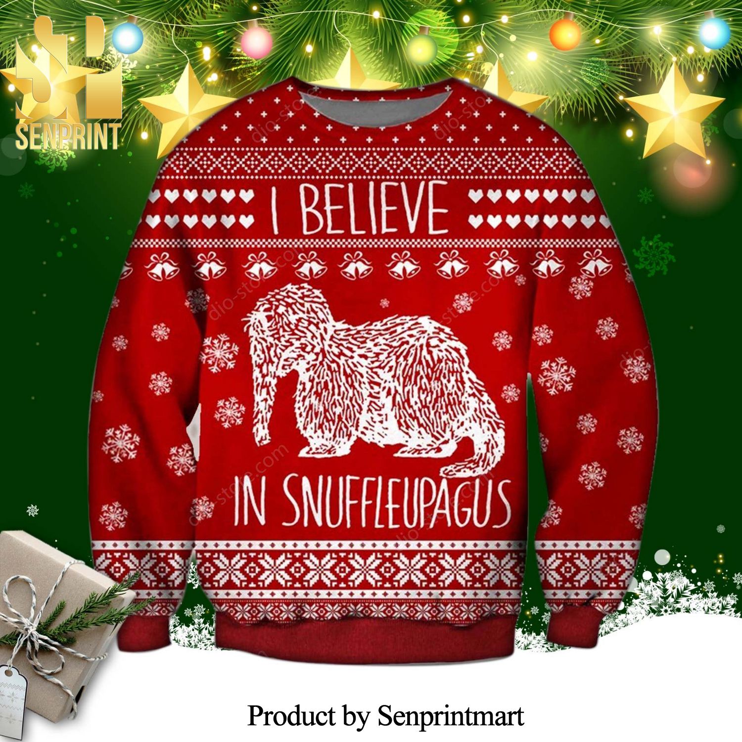 I Believe In Snuffleupagus Sesame Street Knitted Ugly Christmas Sweater