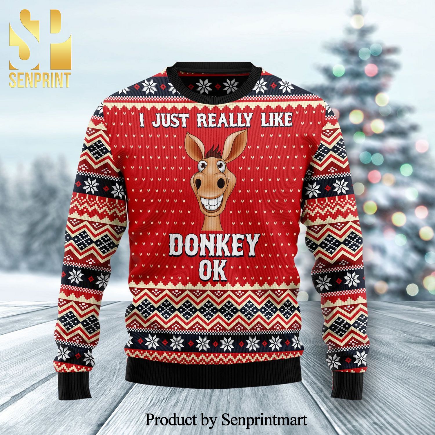 I Just Really Like Donkey Ok Knitted Ugly Christmas Sweater