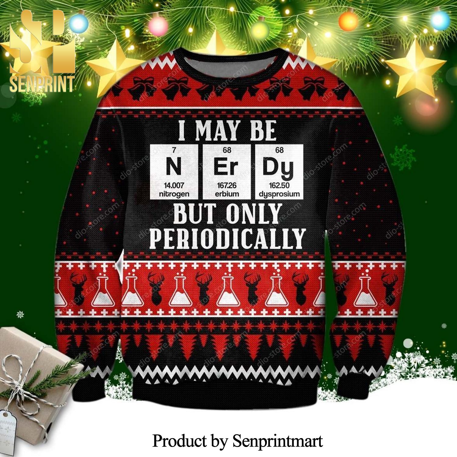 I May Be Nerdy But Only Periodically Knitted Ugly Christmas Sweater