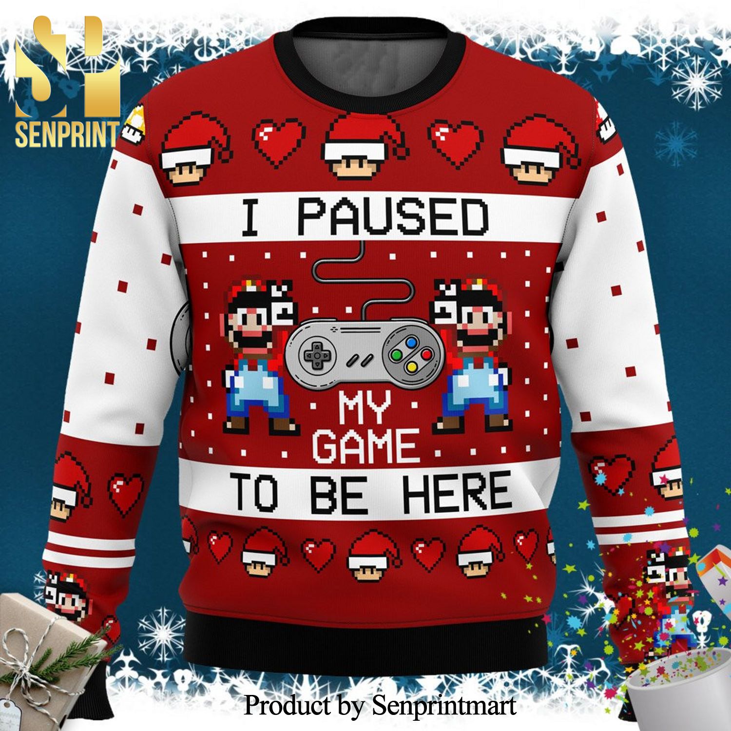 I Paused My Game To Be Here Mario Knitted Ugly Christmas Sweater