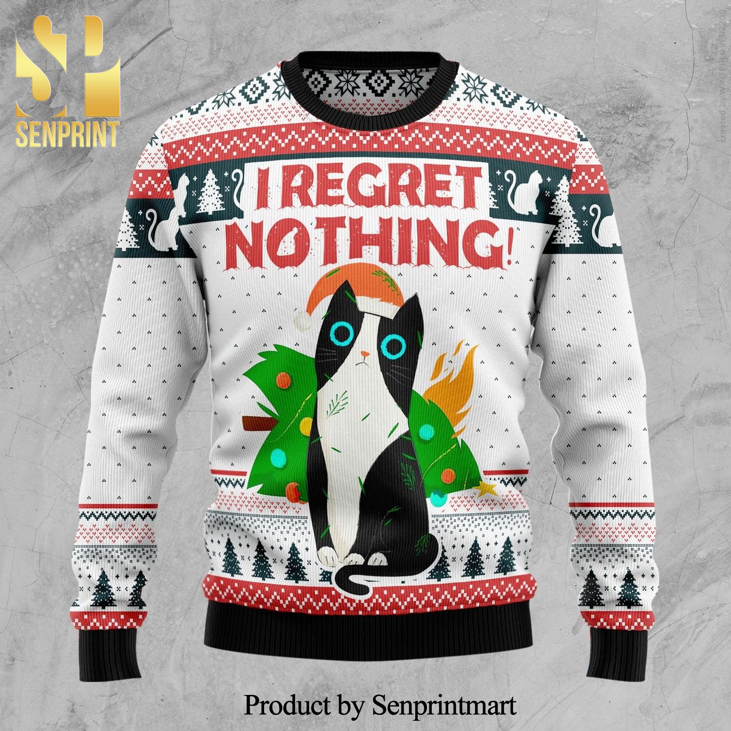 I Regret Nothing Cat Knitted Ugly Christmas Sweater