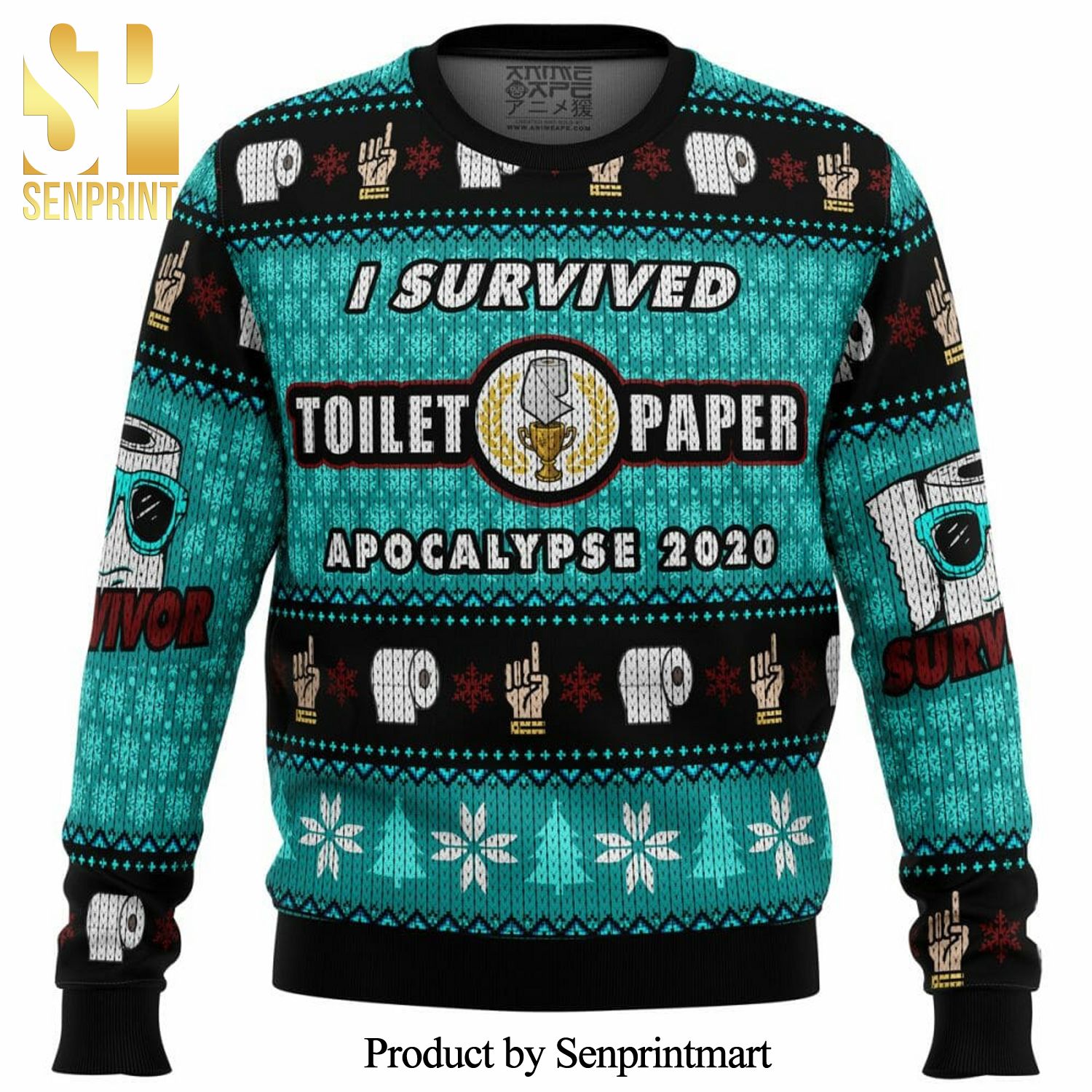 I Survived Toilet Paper Apocalypse 2020 Knitted Ugly Christmas Sweater