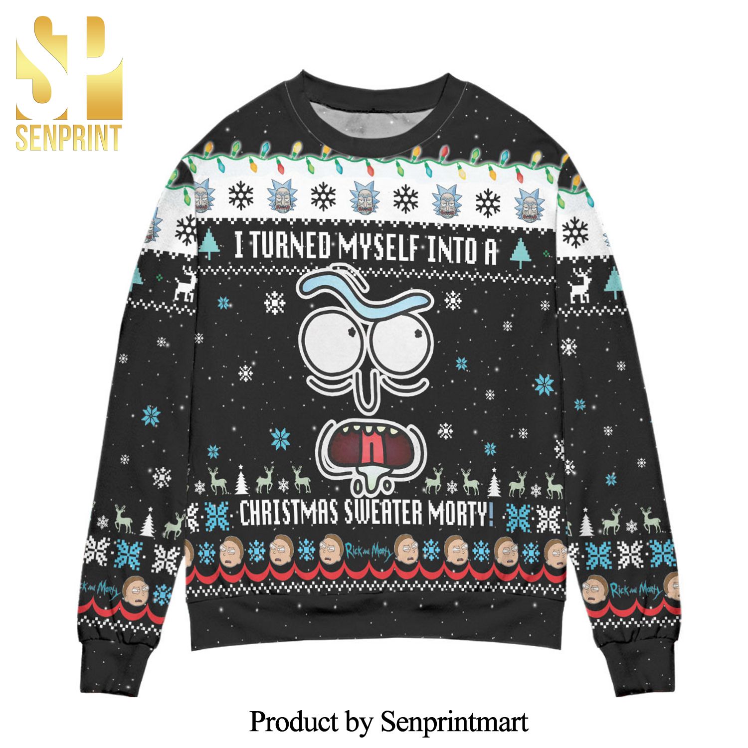 I Turned Myself Into A Christmas Sweater Morty Knitted Ugly Christmas Sweater – Black