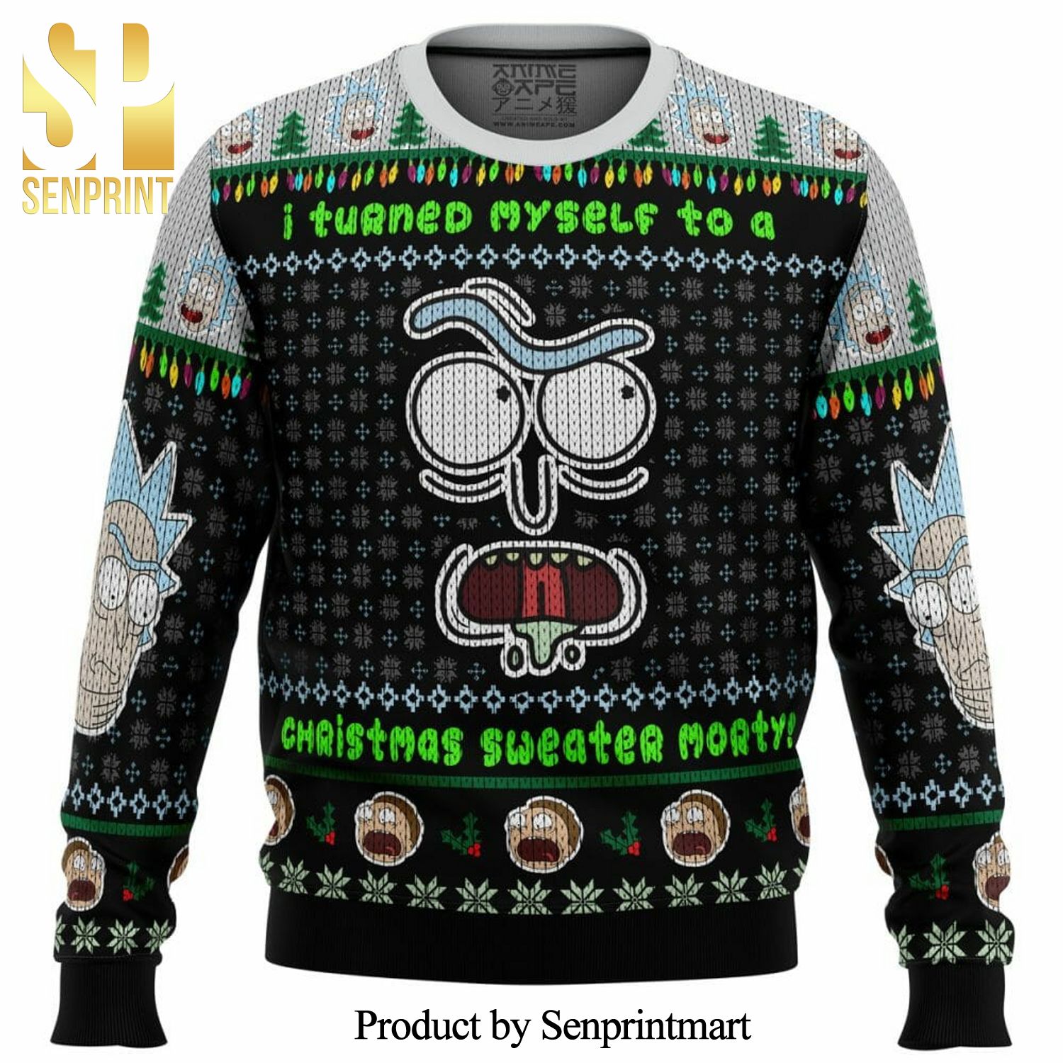 I Turned Myself Into A Christmas Sweater Rick And Morty Knitted Ugly Christmas Sweater