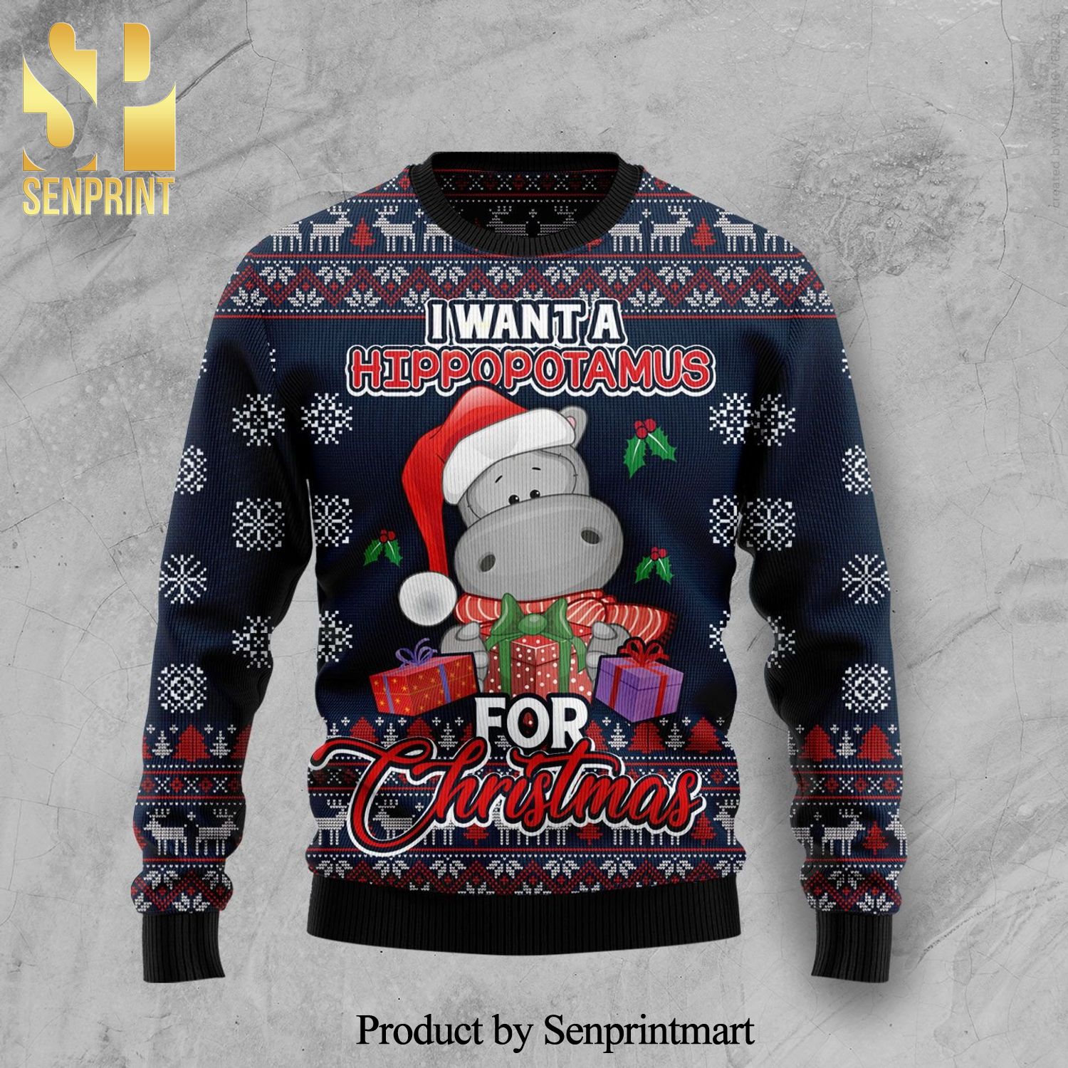 I Want A Hippopotamus For Christmas Premium Knitted Ugly Christmas Sweater