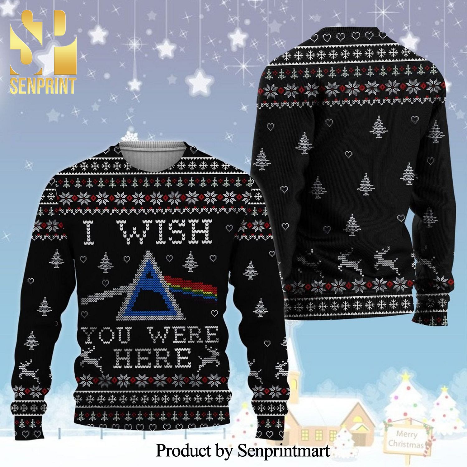 I Wish You Were Here Pink Floyd Dark Side Of The Moon Knitted Ugly Christmas Sweater