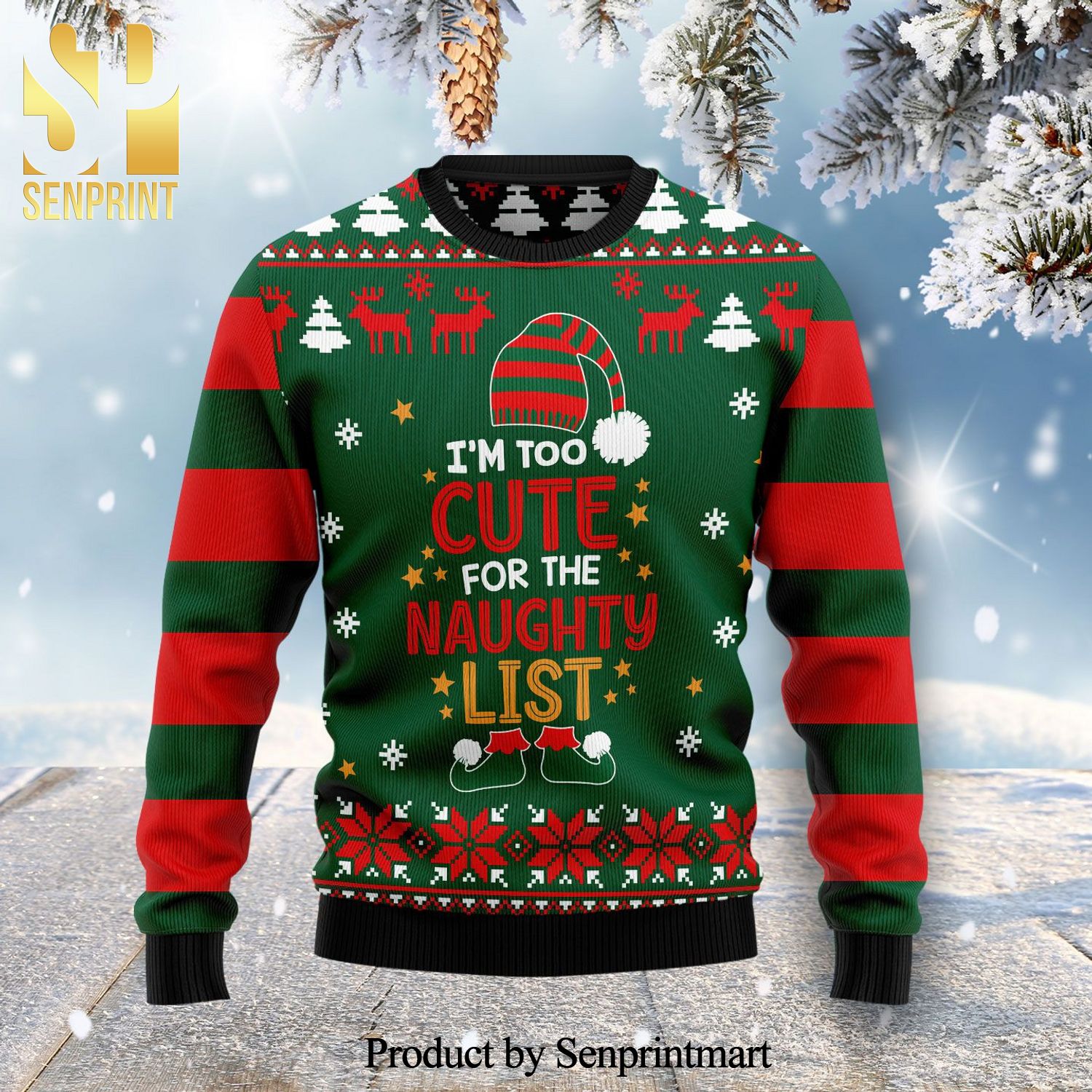 I’m Too Cute For The Naughty List Knitted Ugly Christmas Sweater