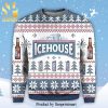 Ice House Logo Christmas Pattern Knitted Ugly Christmas Sweater – White Blue