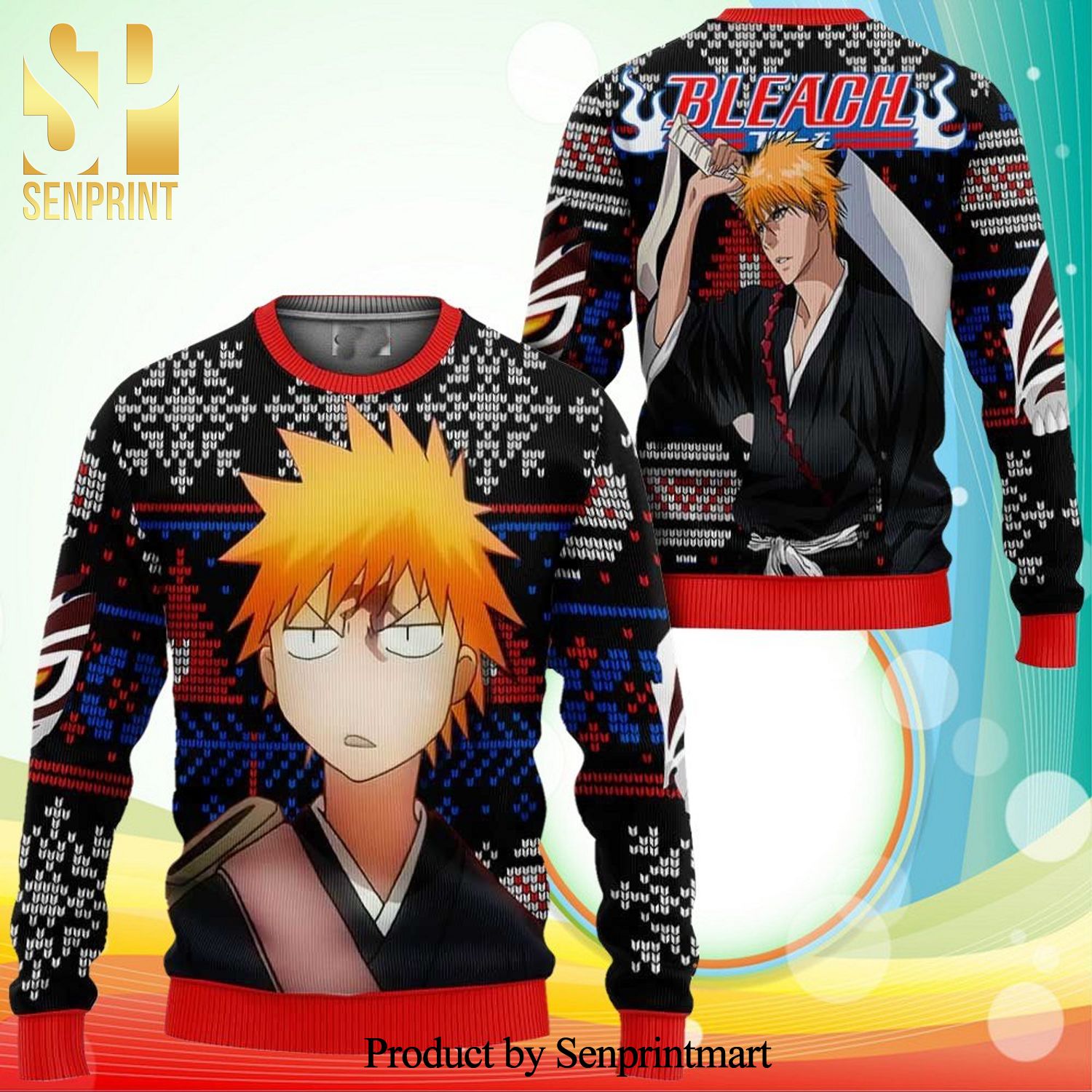 Ichigo Kurosaki Anime Bleach Knitted Ugly Christmas Sweater