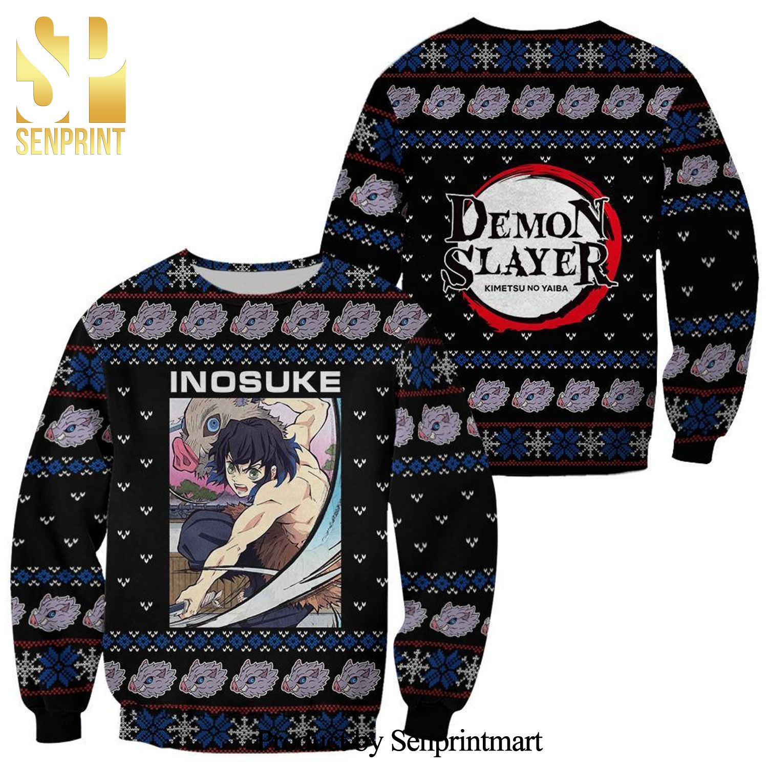 Inosuke Demon Slayer Anime Xmas Gift Knitted Ugly Christmas Sweater