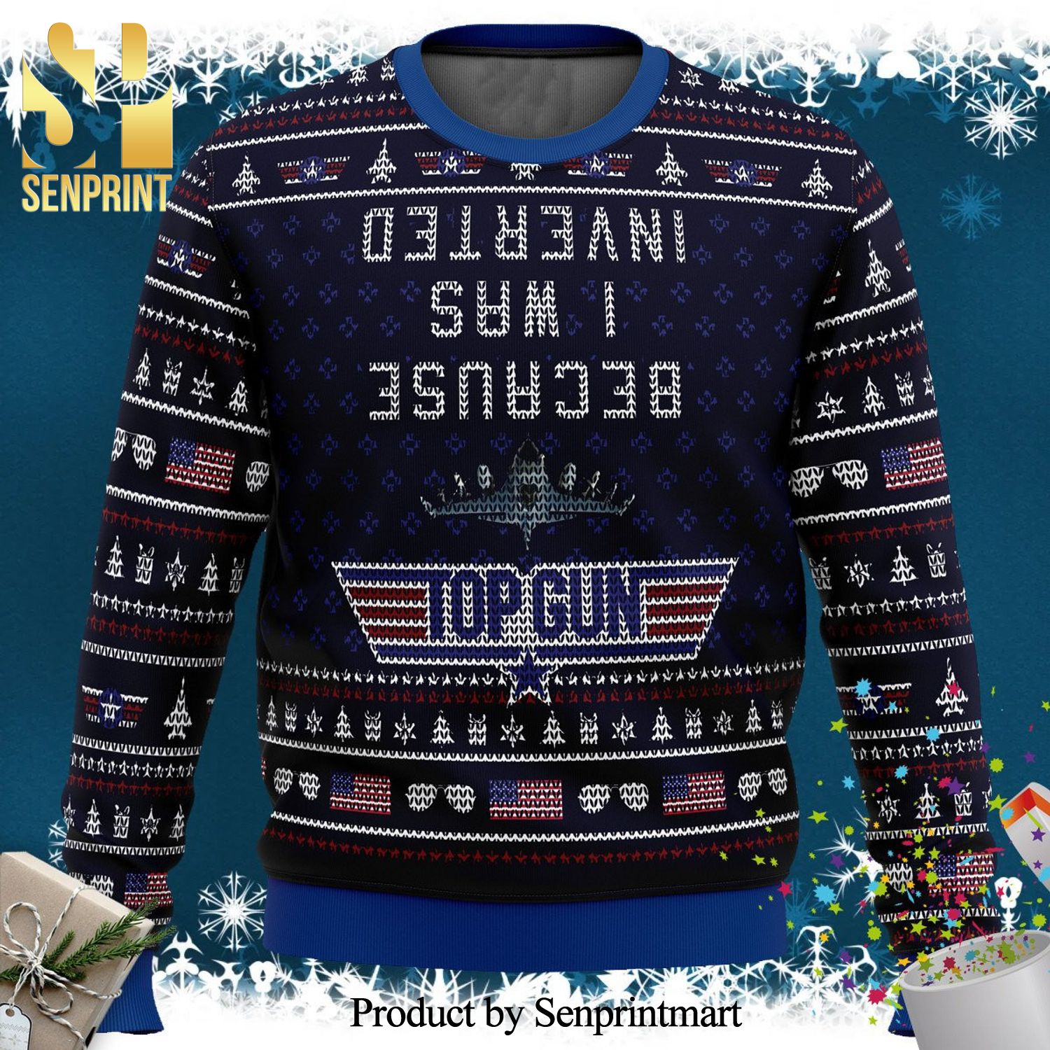 Inverted Top Gun Knitted Ugly Christmas Sweater