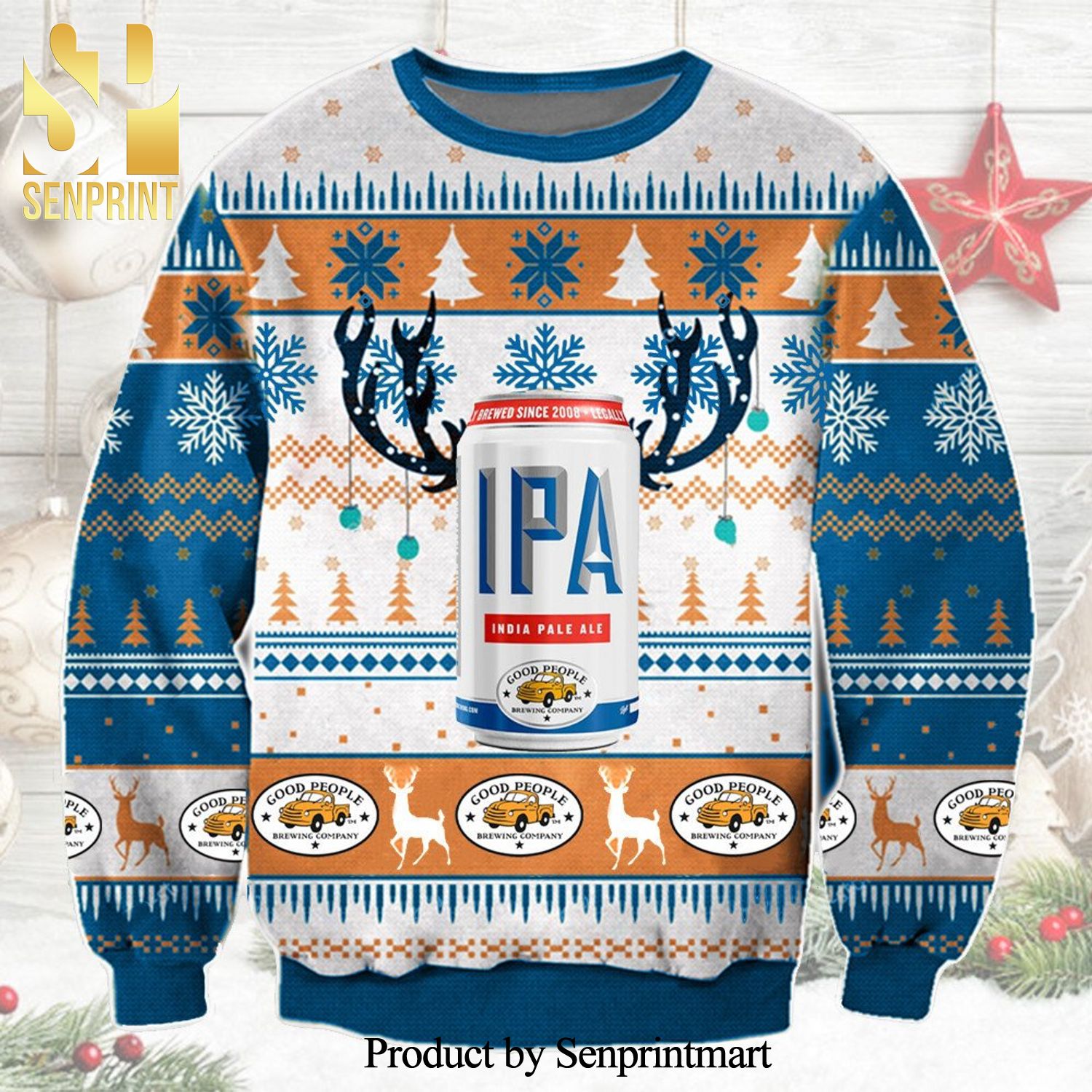 IPA Good People Brewing Reindeer Version Knitted Ugly Christmas Sweater