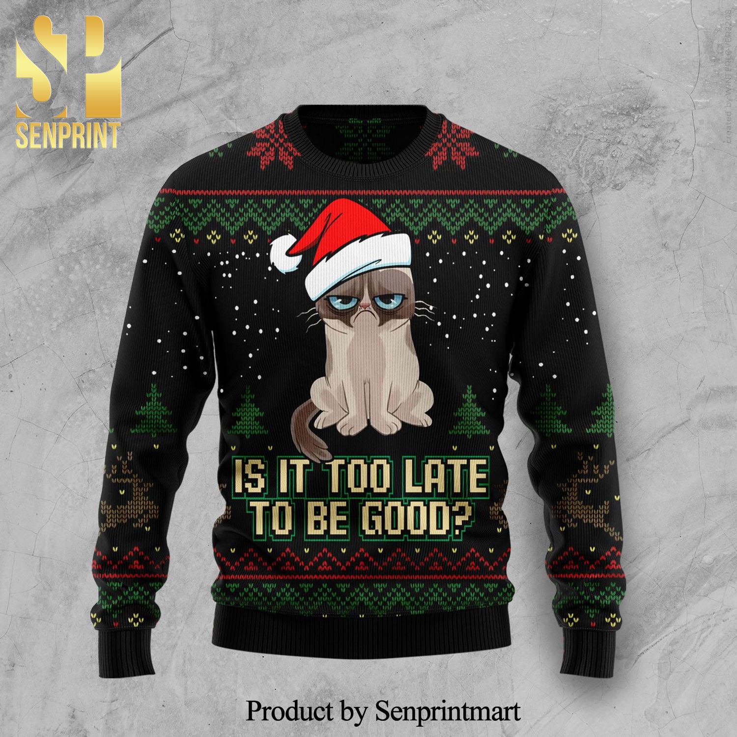 Is It Too Late To Be Good The Tuesday Girls Cat Knitted Ugly Christmas Sweater