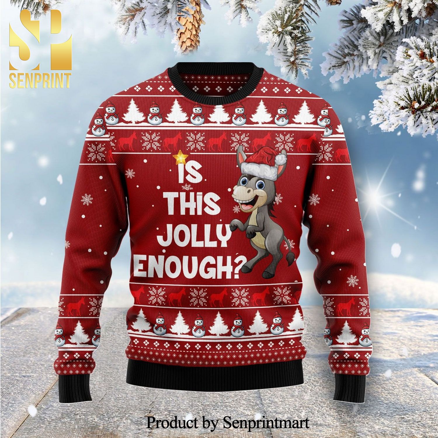 Is This Jolly Enough Donkey Knitted Ugly Christmas Sweater