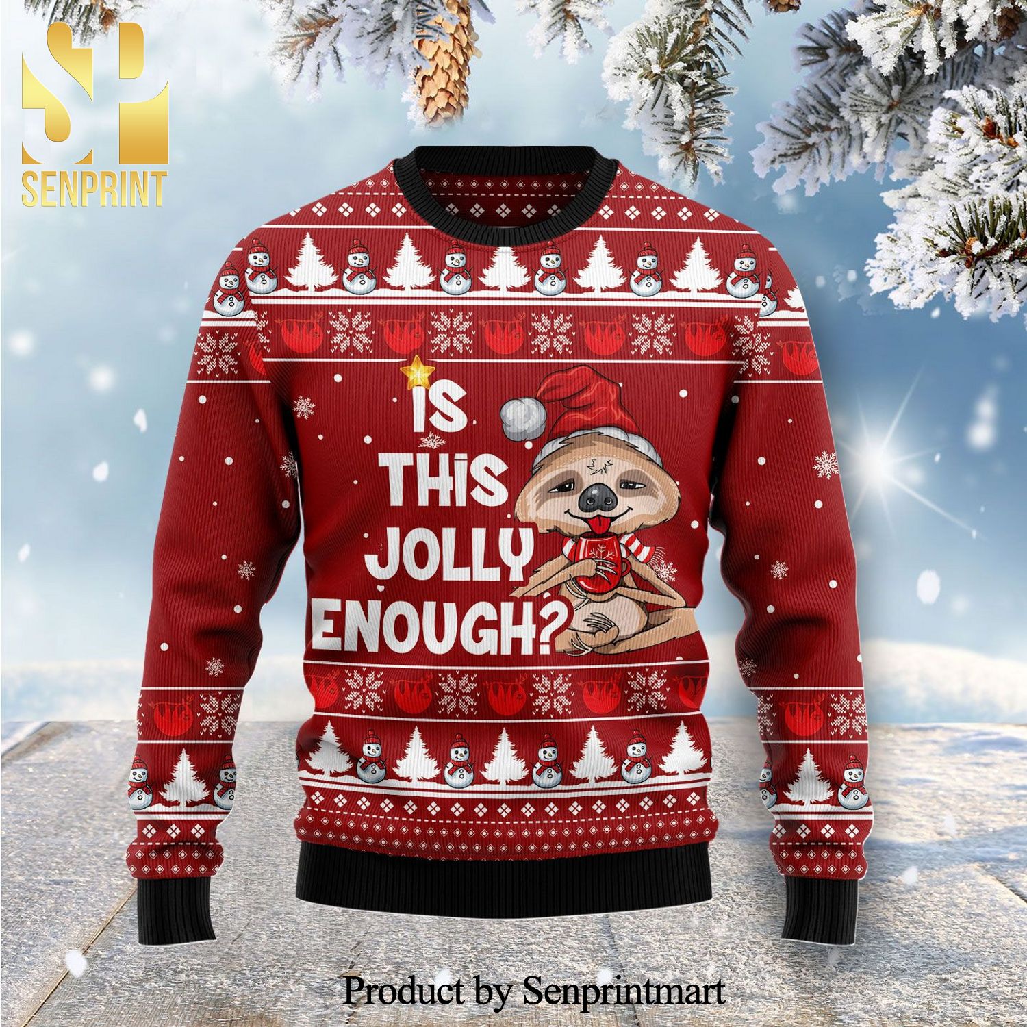 Is This Jolly Enough Sloth Knitted Ugly Christmas Sweater