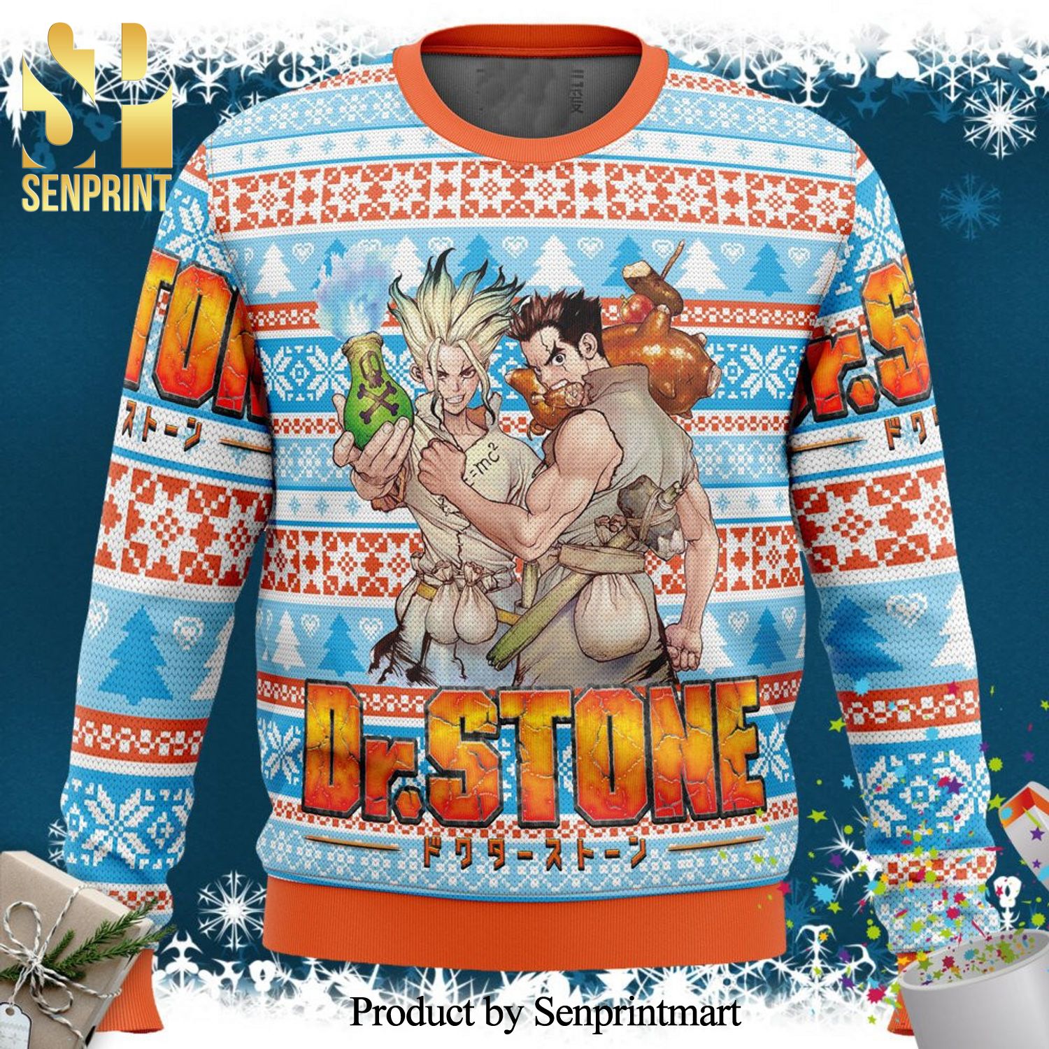 Ishigami Senku Taiju Oki Dr Stone Alt Pattern Knitted Ugly Christmas Sweater