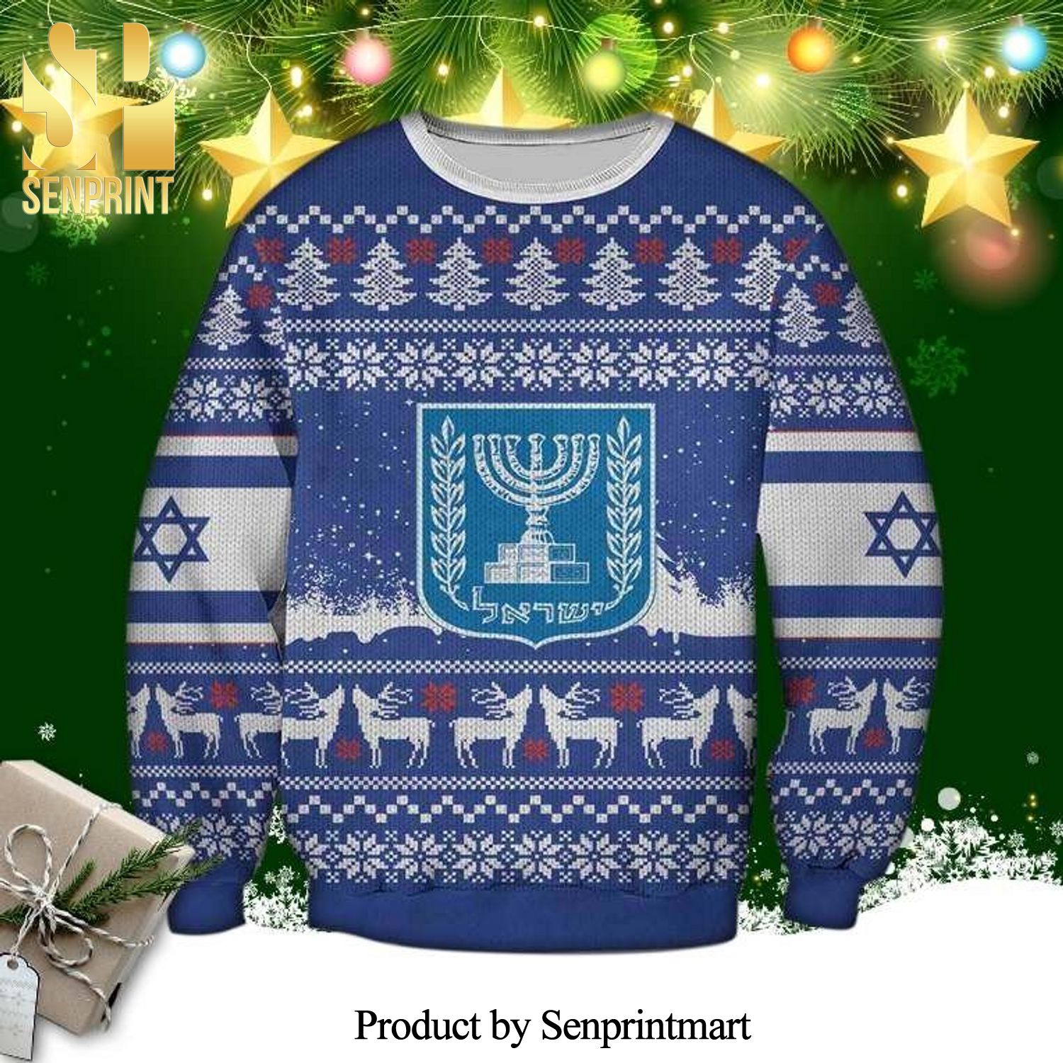 Israel Garden Flag Knitted Ugly Christmas Sweater