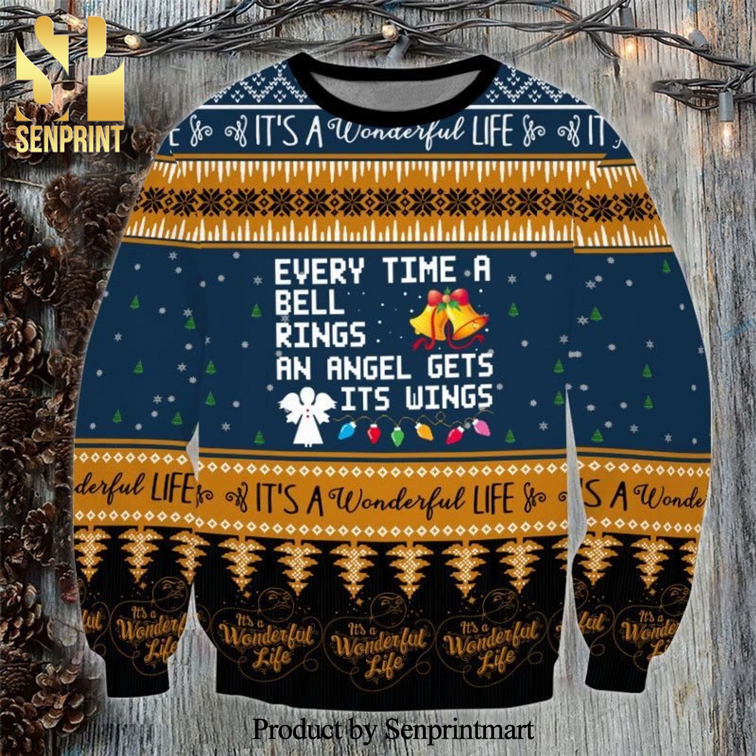 It’s A Wonderful Life A Bell Rings An Angel Gets Its Wings Knitted Ugly Christmas Sweater