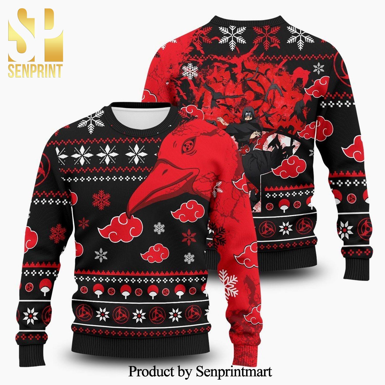 Itachi Summoning Crow Naruto Shippuden Manga Anime Knitted Ugly Christmas Sweater