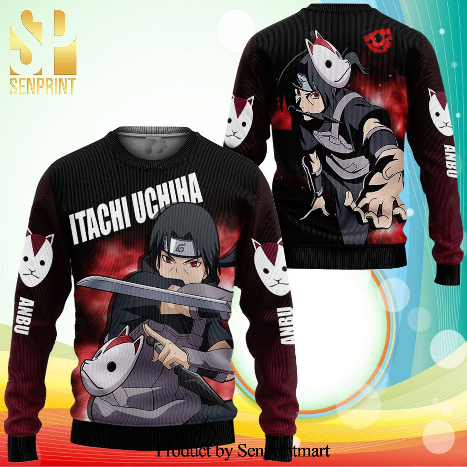 Itachi Uchiha Naruto Shippuden Manga Anime Knitted Ugly Christmas Sweater