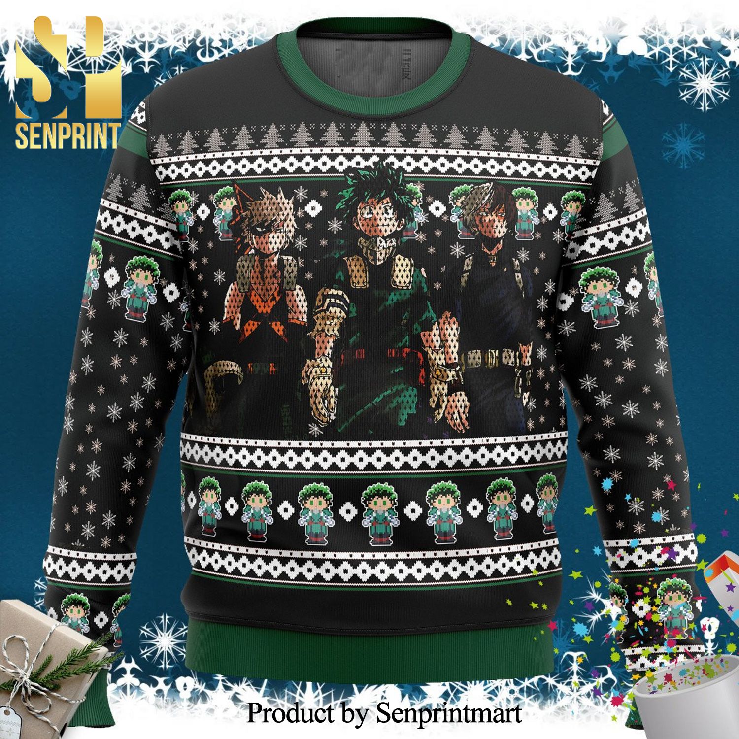 Izuku Katsuki My Hero Academia Top 3 Manga Anime Knitted Ugly Christmas Sweater