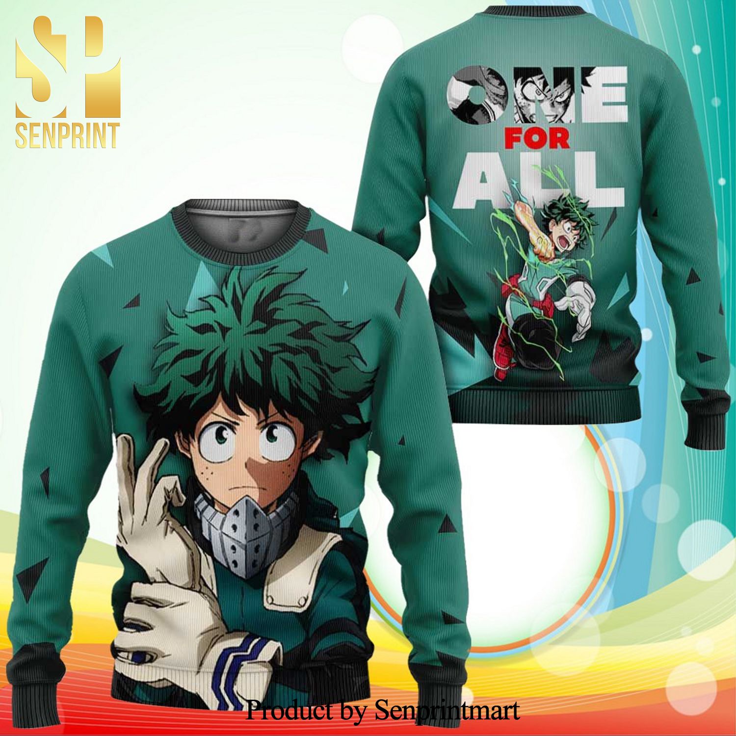 Izuku Midoriya One For All My Hero Academia Anime Knitted Ugly Christmas Sweater