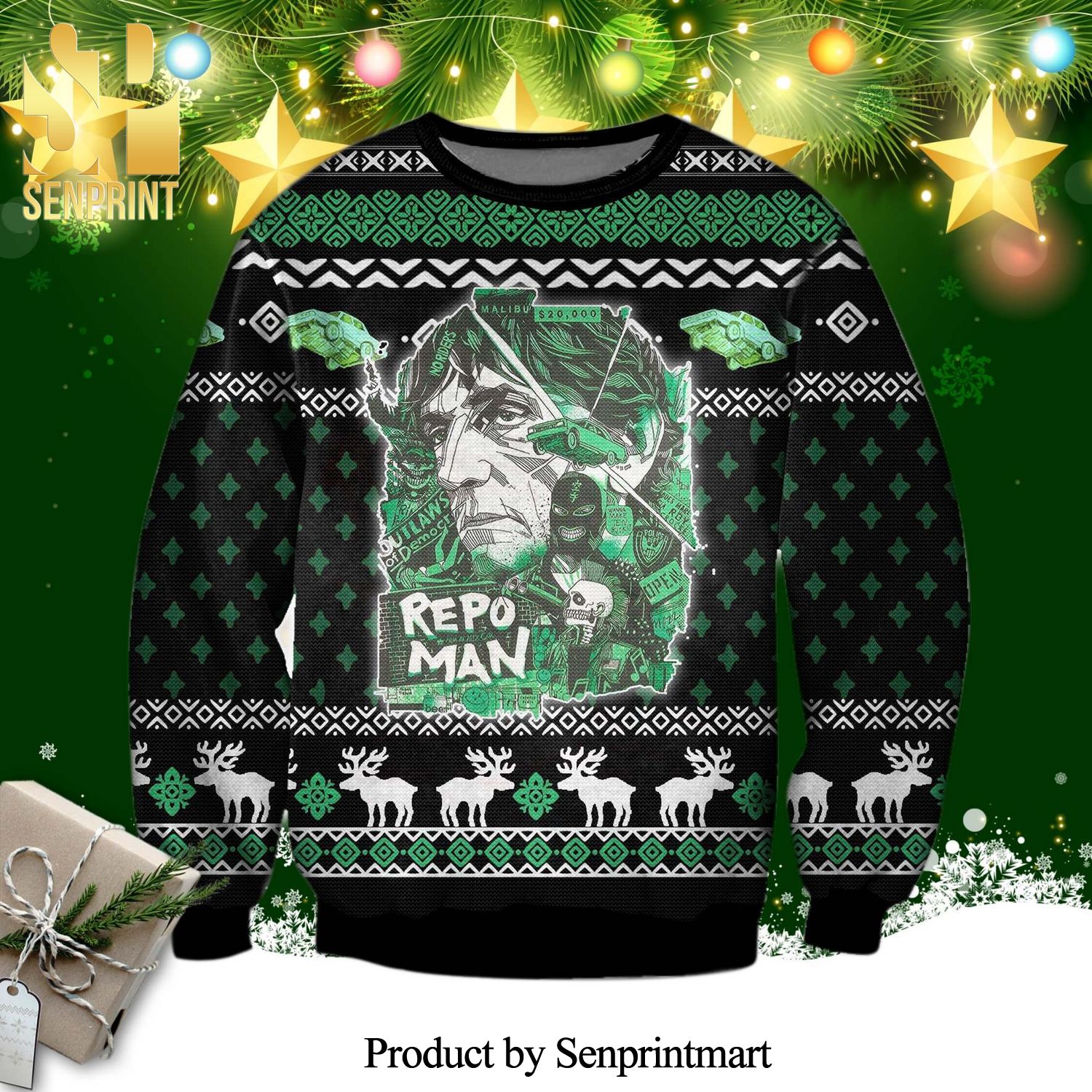 J Frank Parnell Repo Man Poster Knitted Ugly Christmas Sweater