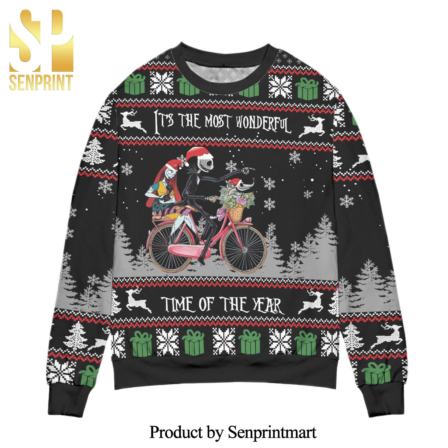 Jack And Sally The Most Wonderful Time Of The Year Knitted Ugly Christmas Sweater – Black