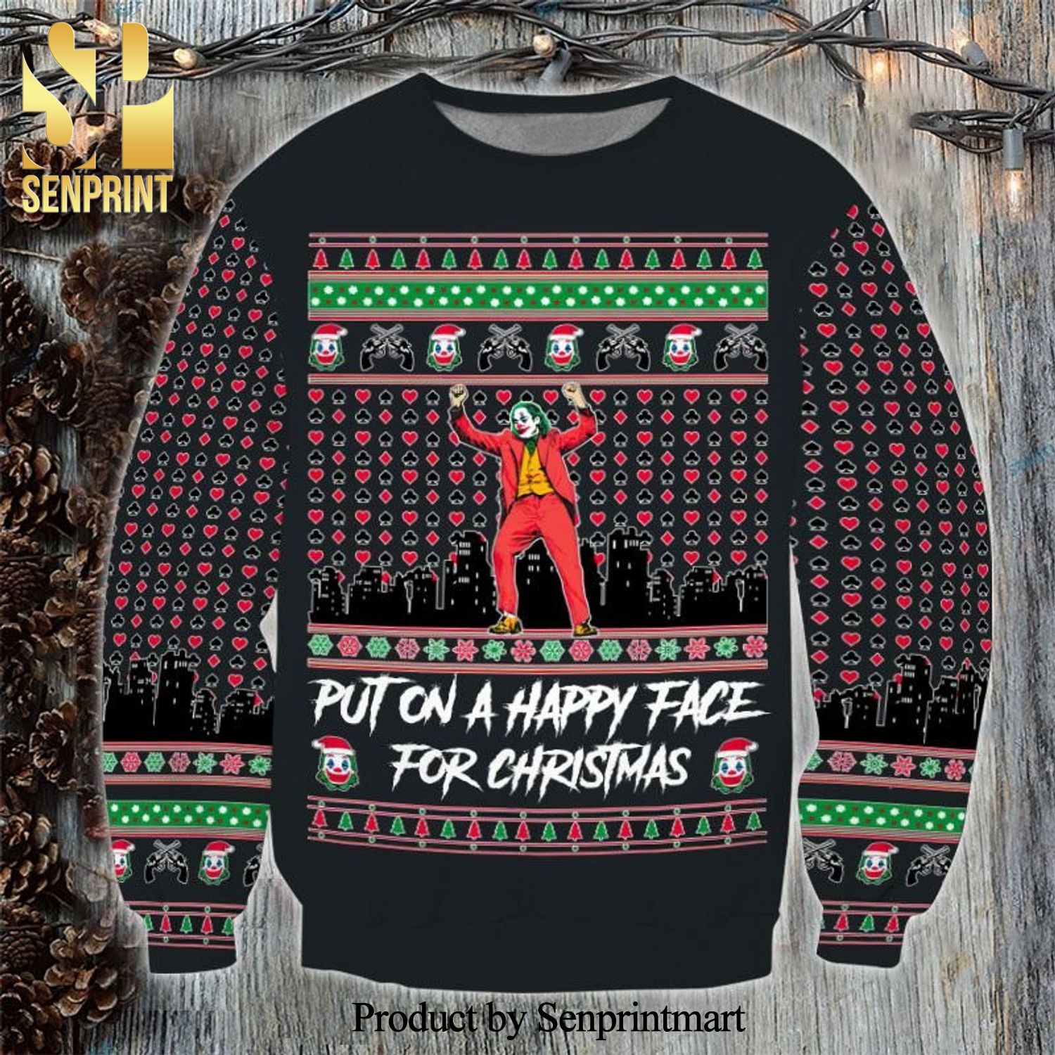 Joker Put On A Happy Face For Christmas Knitted Ugly Christmas Sweater