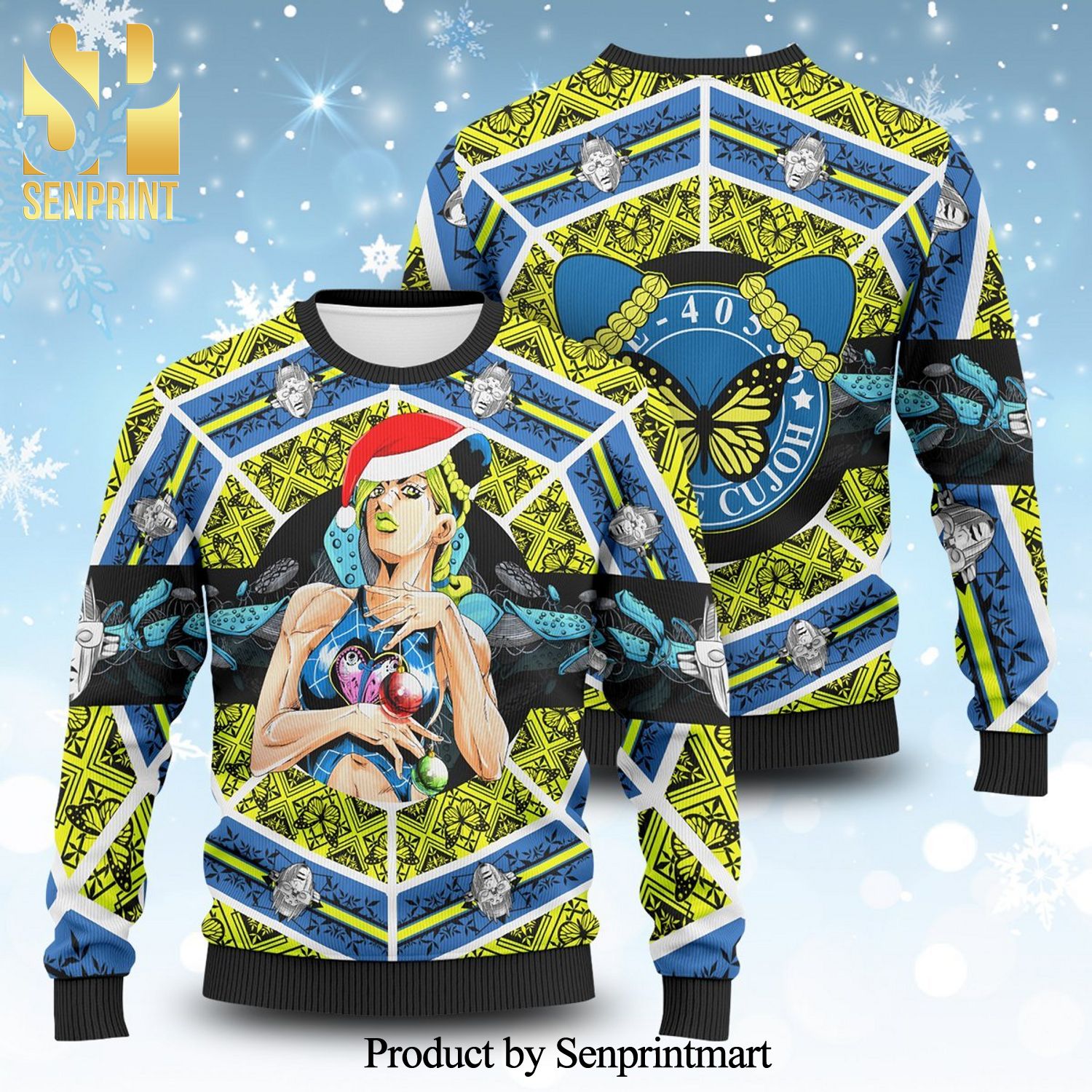 Jolyne Cujoh Butterfly JoJo’s Bizarre Adventure Manga Anime Knitted Ugly Christmas Sweater