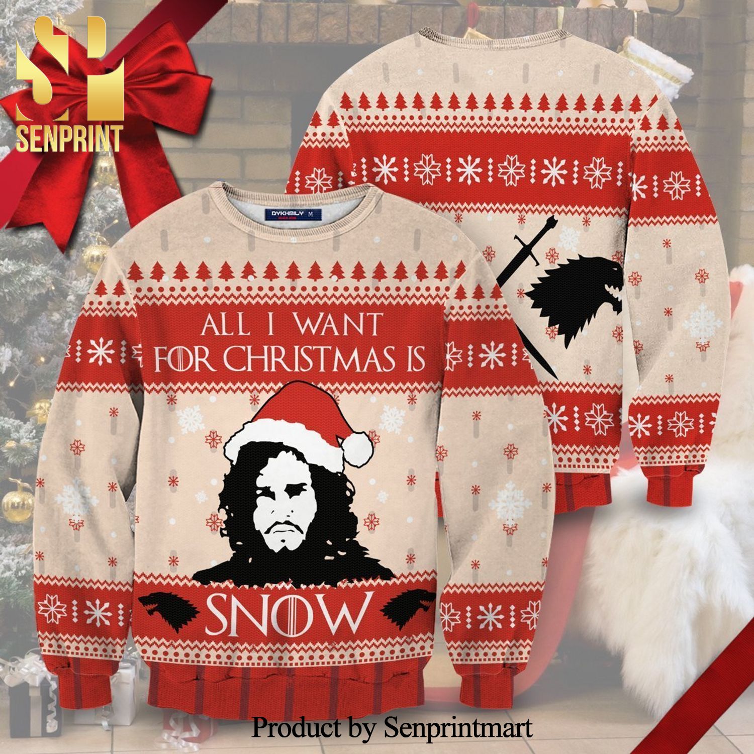 Jon Snow Game of Thrones All I Want Knitted Ugly Christmas Sweater