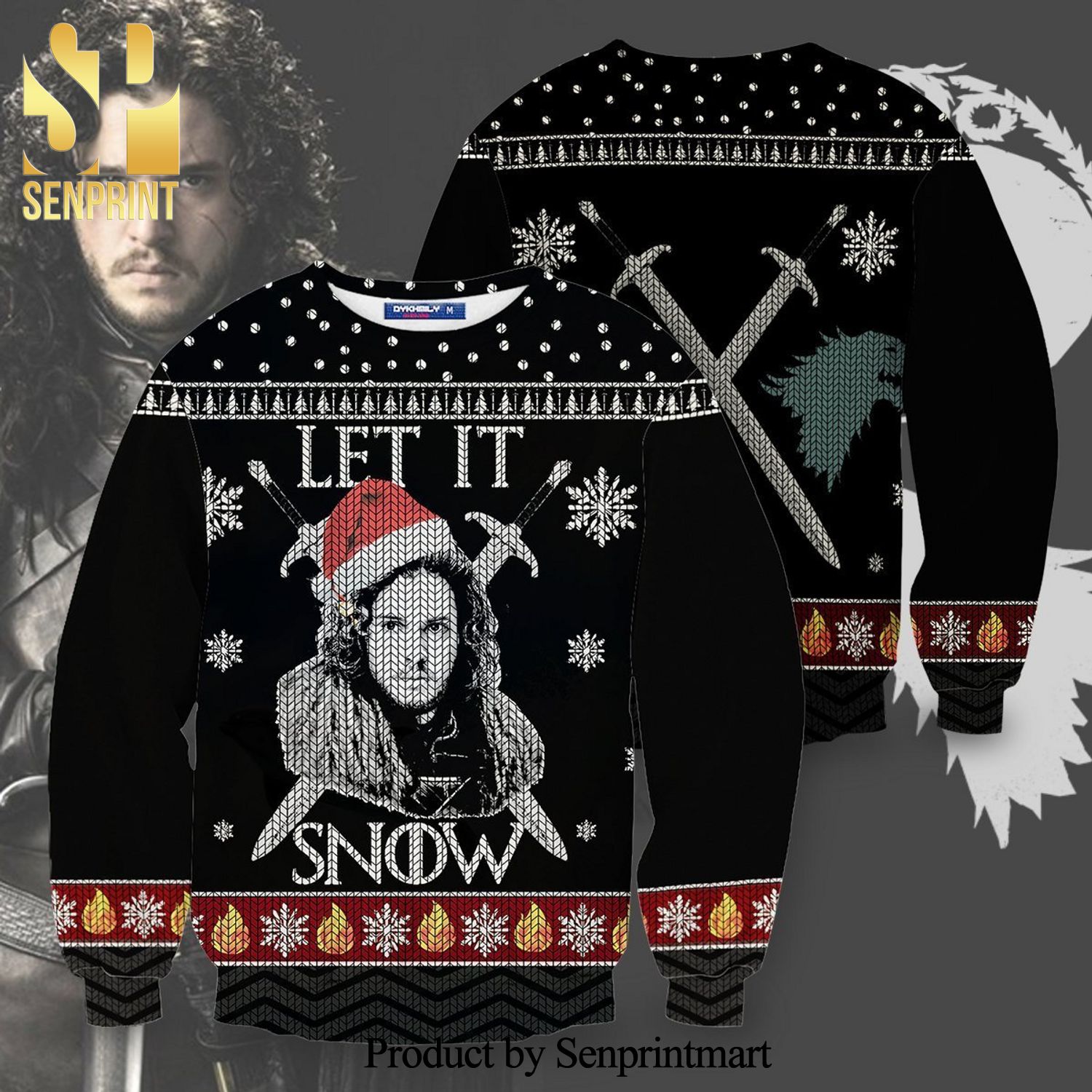 Jon Snow Game of Thrones Let It Snow Manga Anime Knitted Ugly Christmas Sweater