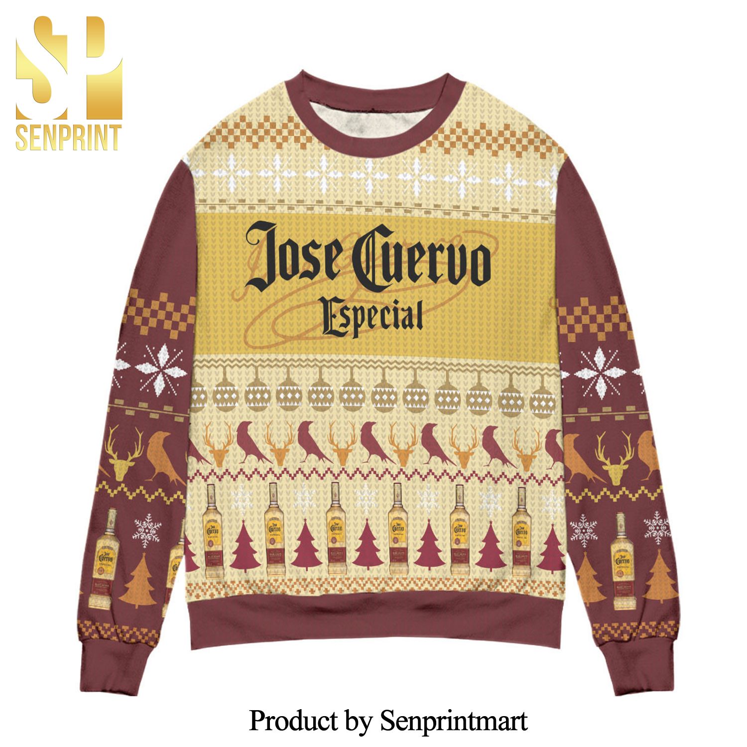 Jose Cuervo Especial Pine Tree Pattern Knitted Ugly Christmas Sweater