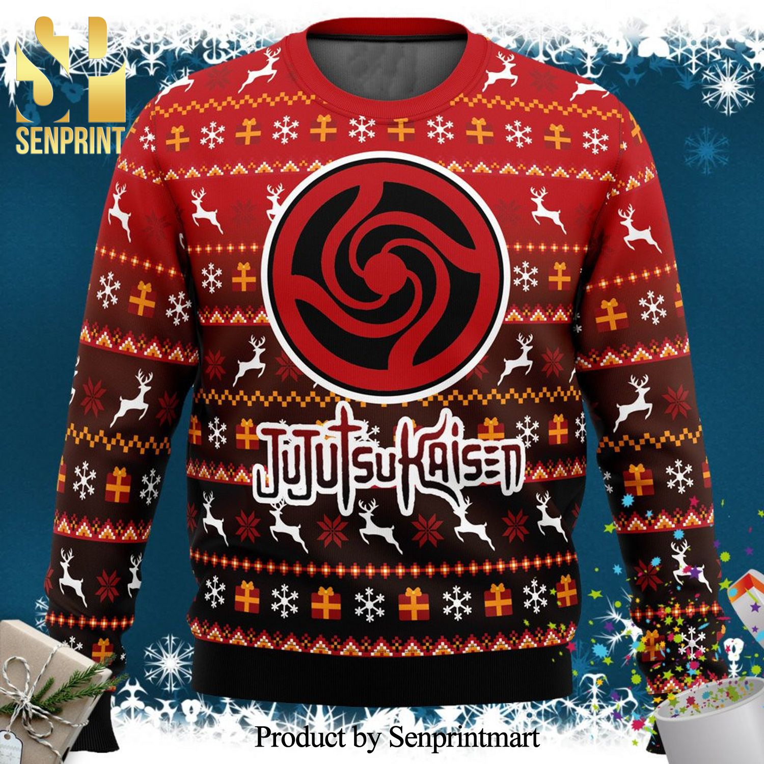 Jujutsu Kaisen Bottons Symbol Knitted Ugly Christmas Sweater