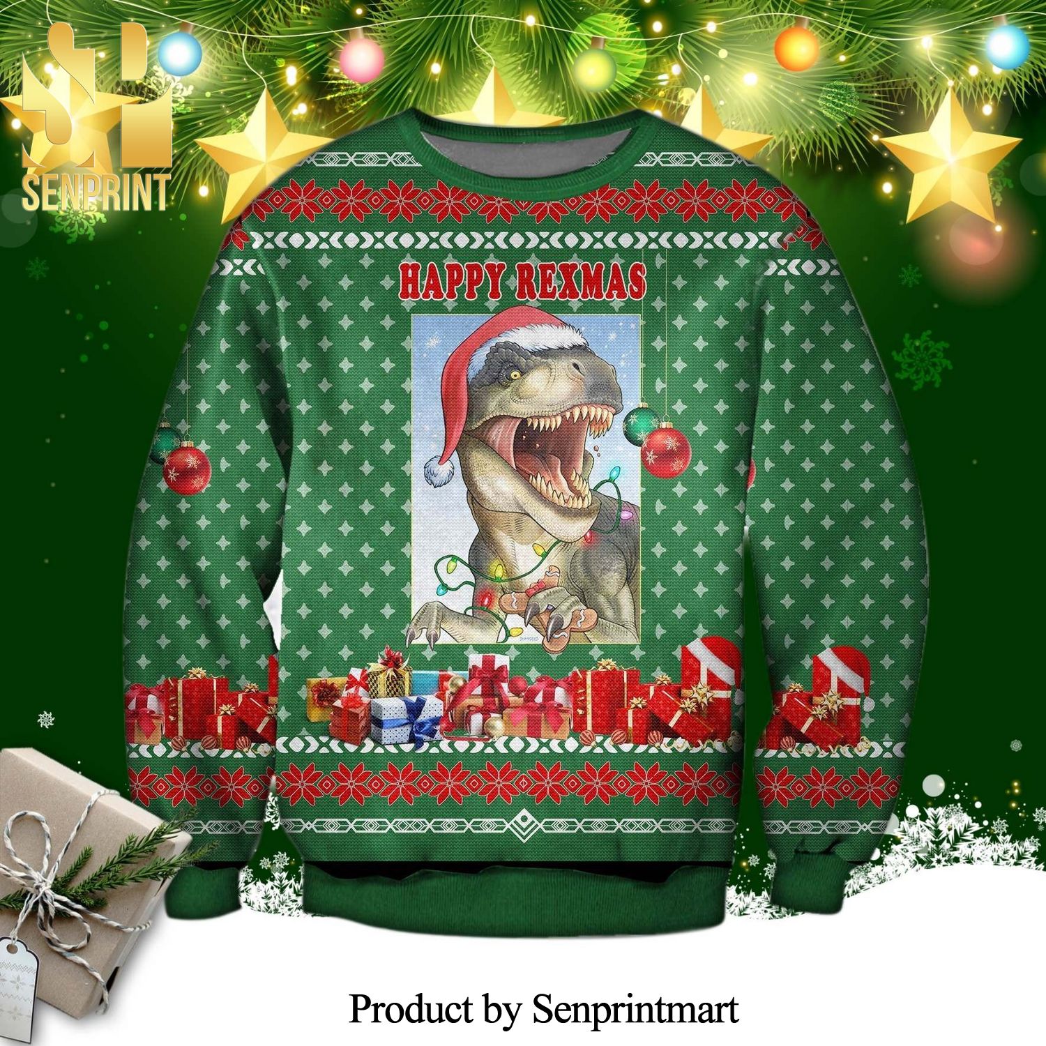 Jurassic Park Happy Rexmas Knitted Ugly Christmas Sweater