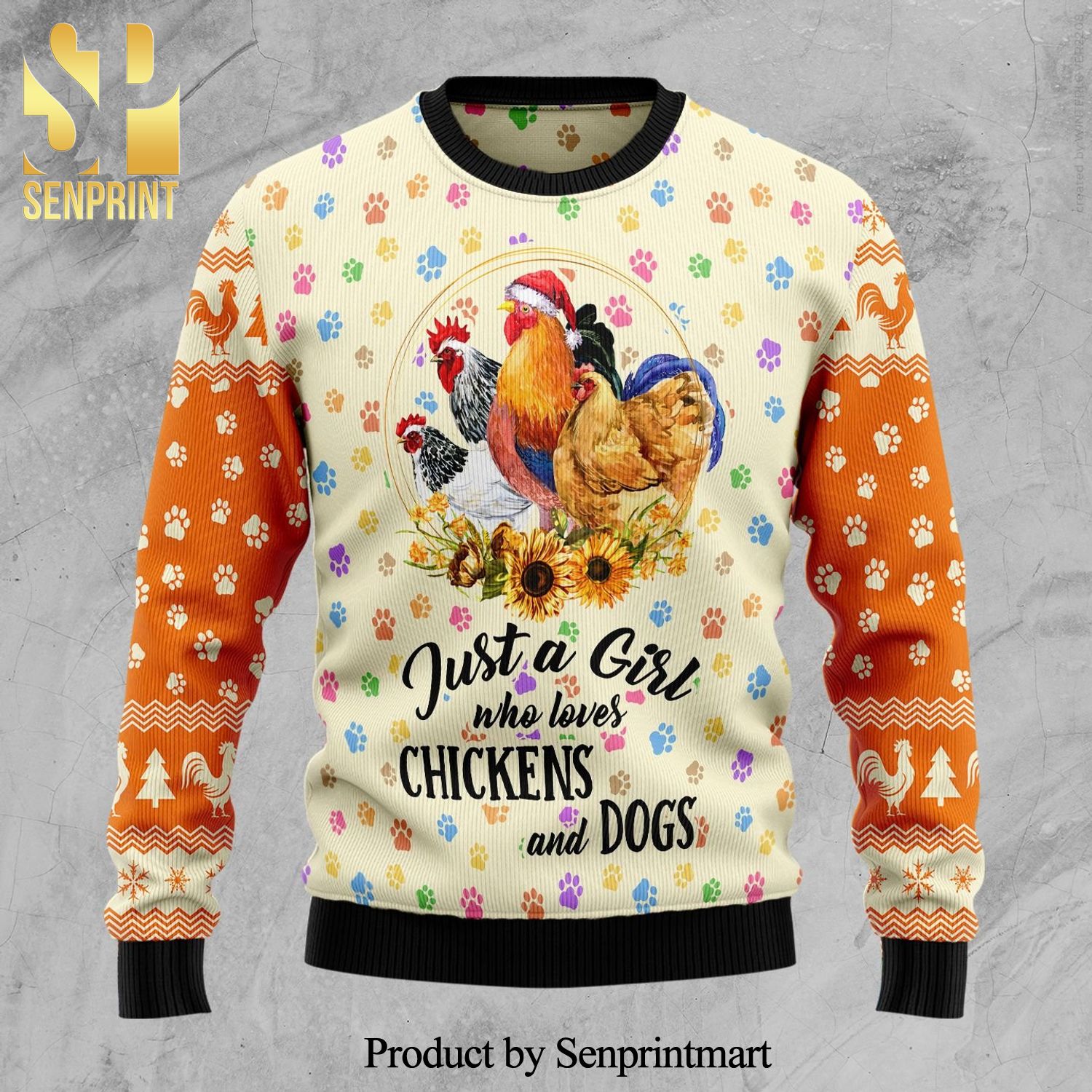 Just A Girl Who Loves Chickens And Dogs Knitted Ugly Christmas Sweater