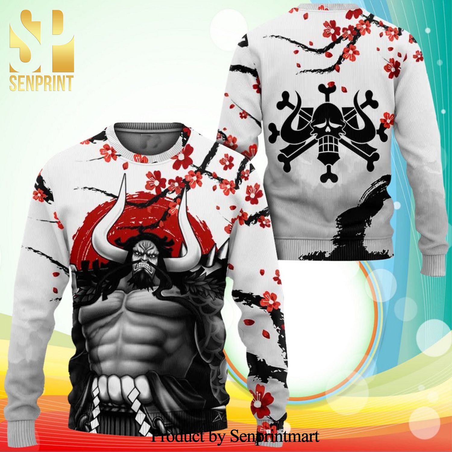 Kaido One Piece Manga Anime Cherry Blossom Knitted Ugly Christmas Sweater