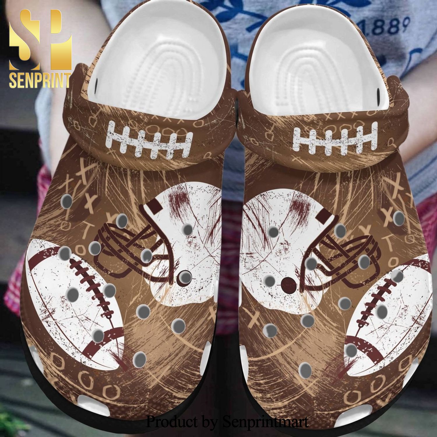 American Footbal Print 3D Brown Water Shoes New Outfit Crocs Sandals