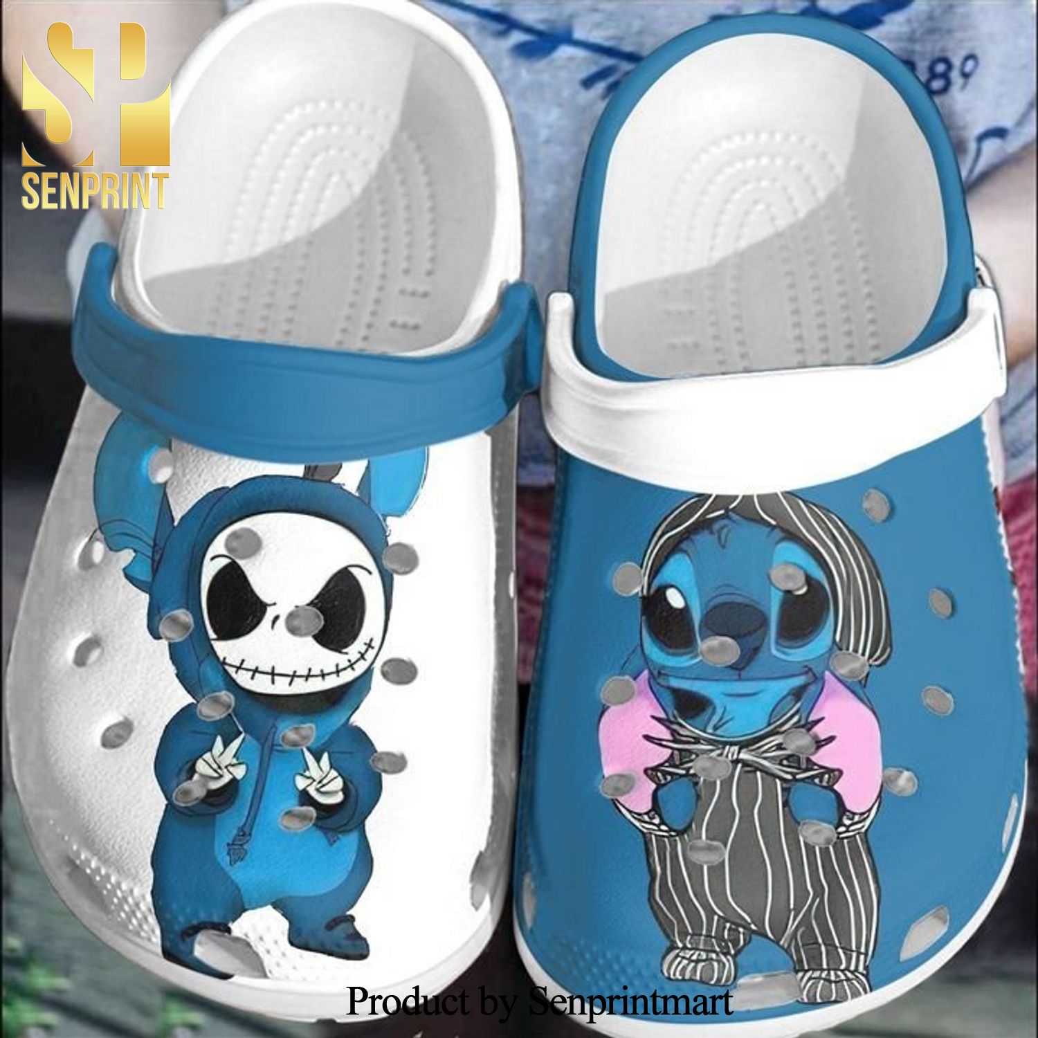 Baby Jack Skellington And Stitch Gift For Fan Classic Water Full Printing Crocband Crocs