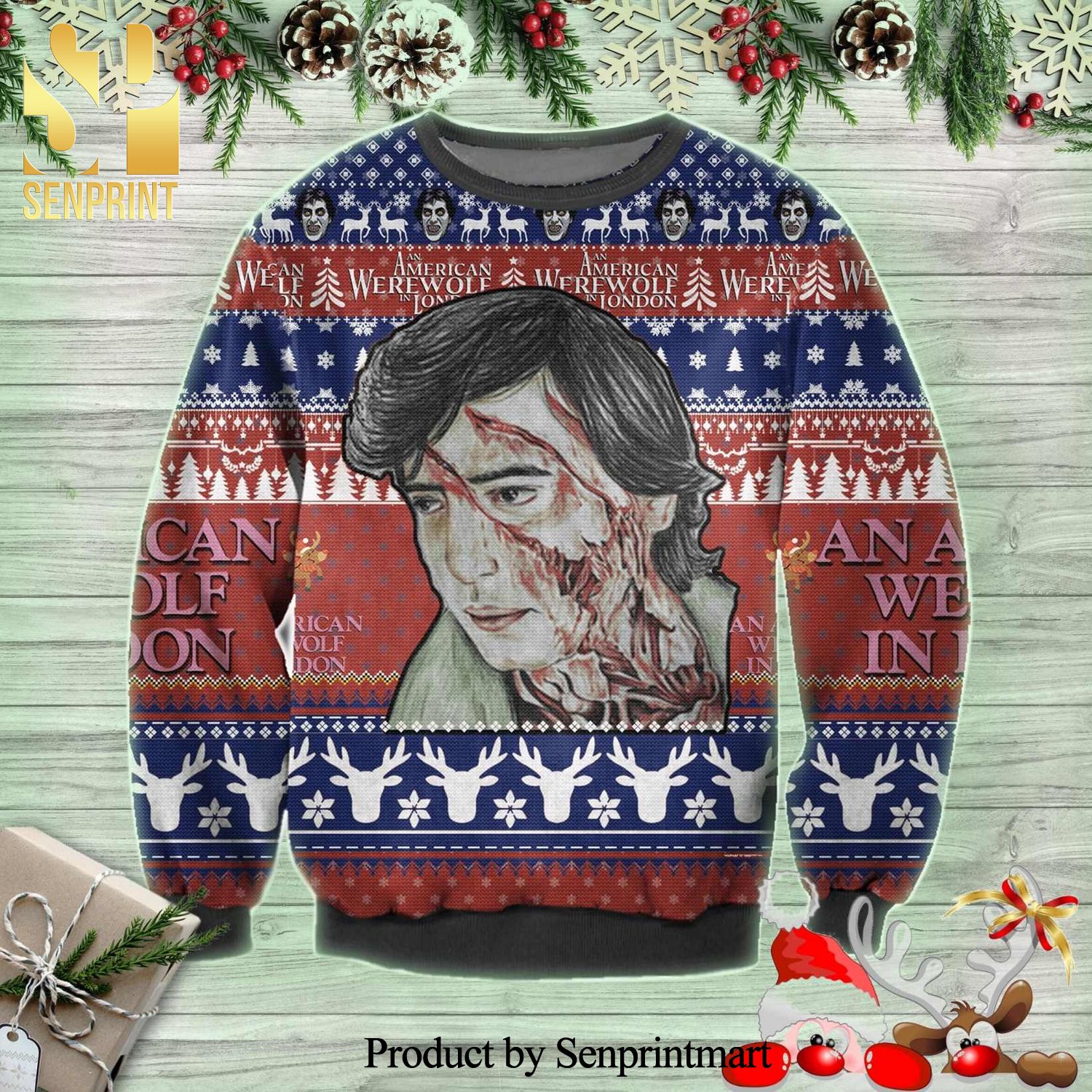 Jack Goodman An American Werewolf In London Horror Movie Knitted Ugly Christmas Sweater