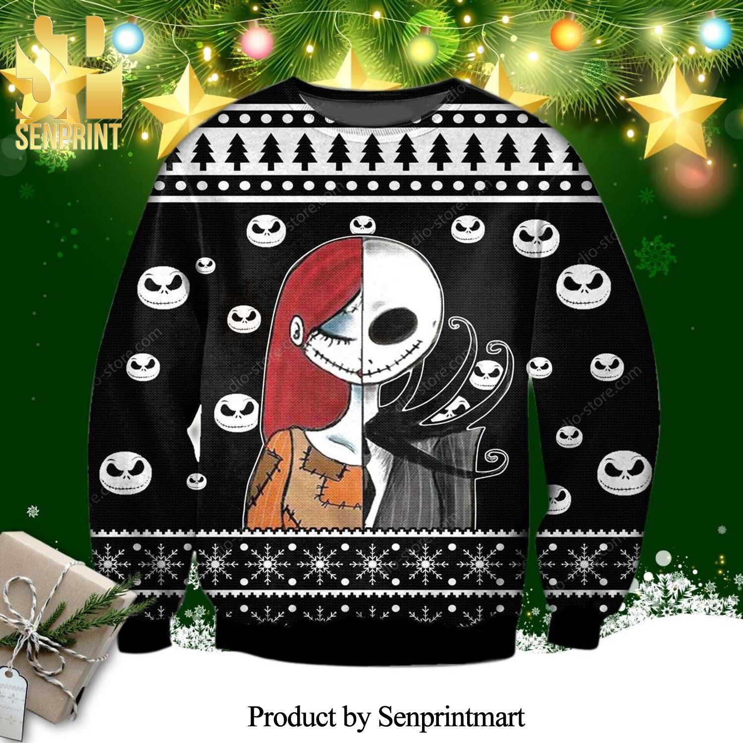 Jack Skellington And Sally The Nightmare Before Christmas Knitted Ugly Christmas Sweater