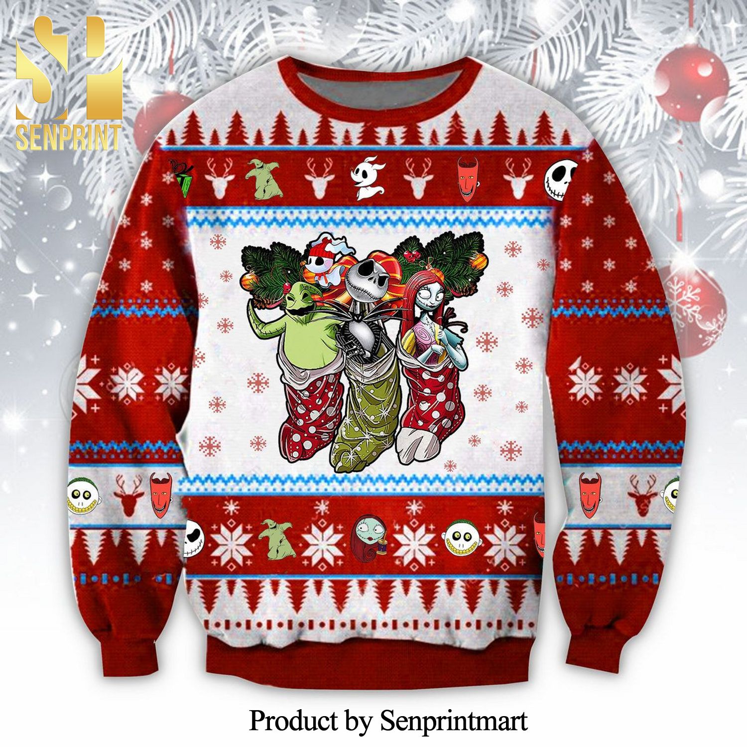 Jack Skellington Sally And Oogie Boogie The Nightmare Before Christmas Knitted Ugly Christmas Sweater