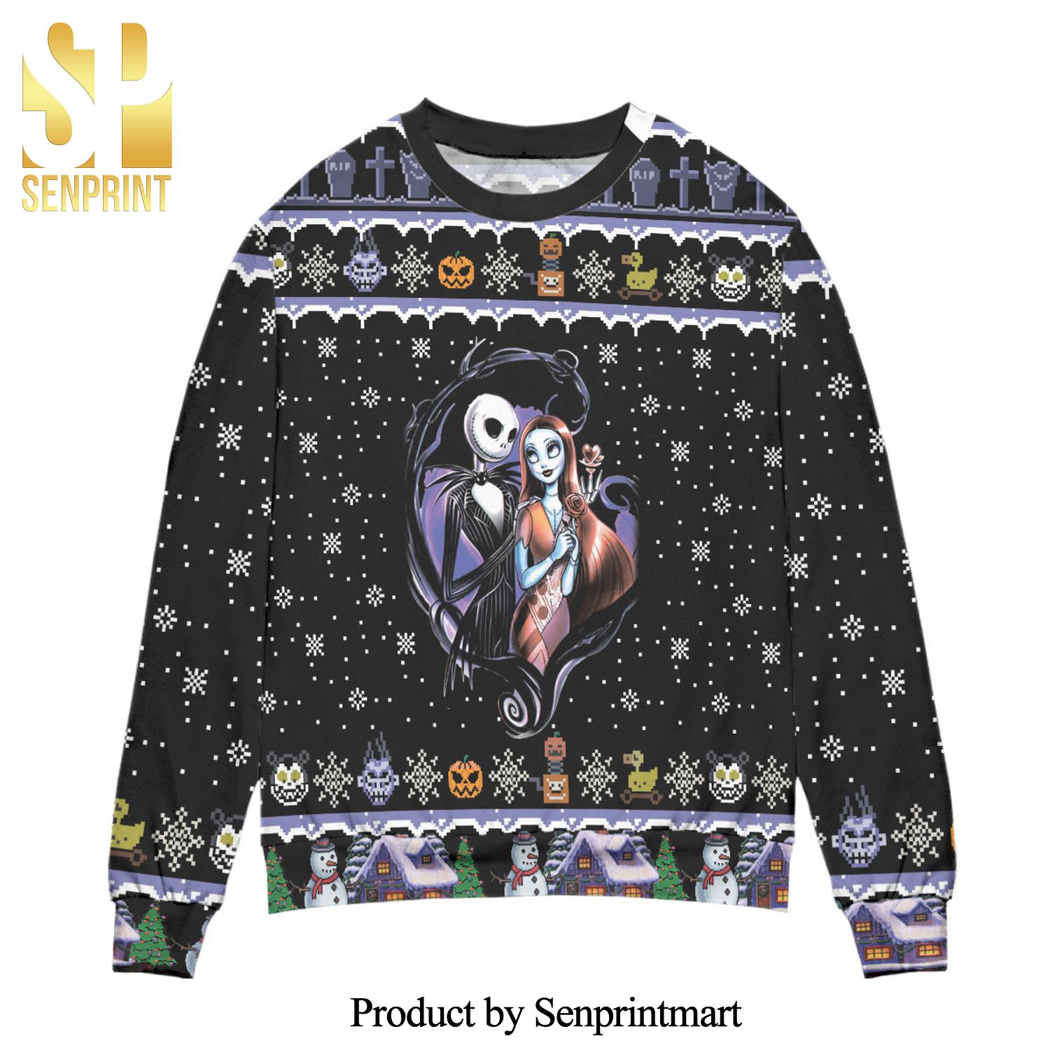 Jack Skellington Sally Halloween The Nightmare Before Christmas Knitted Ugly Christmas Sweater