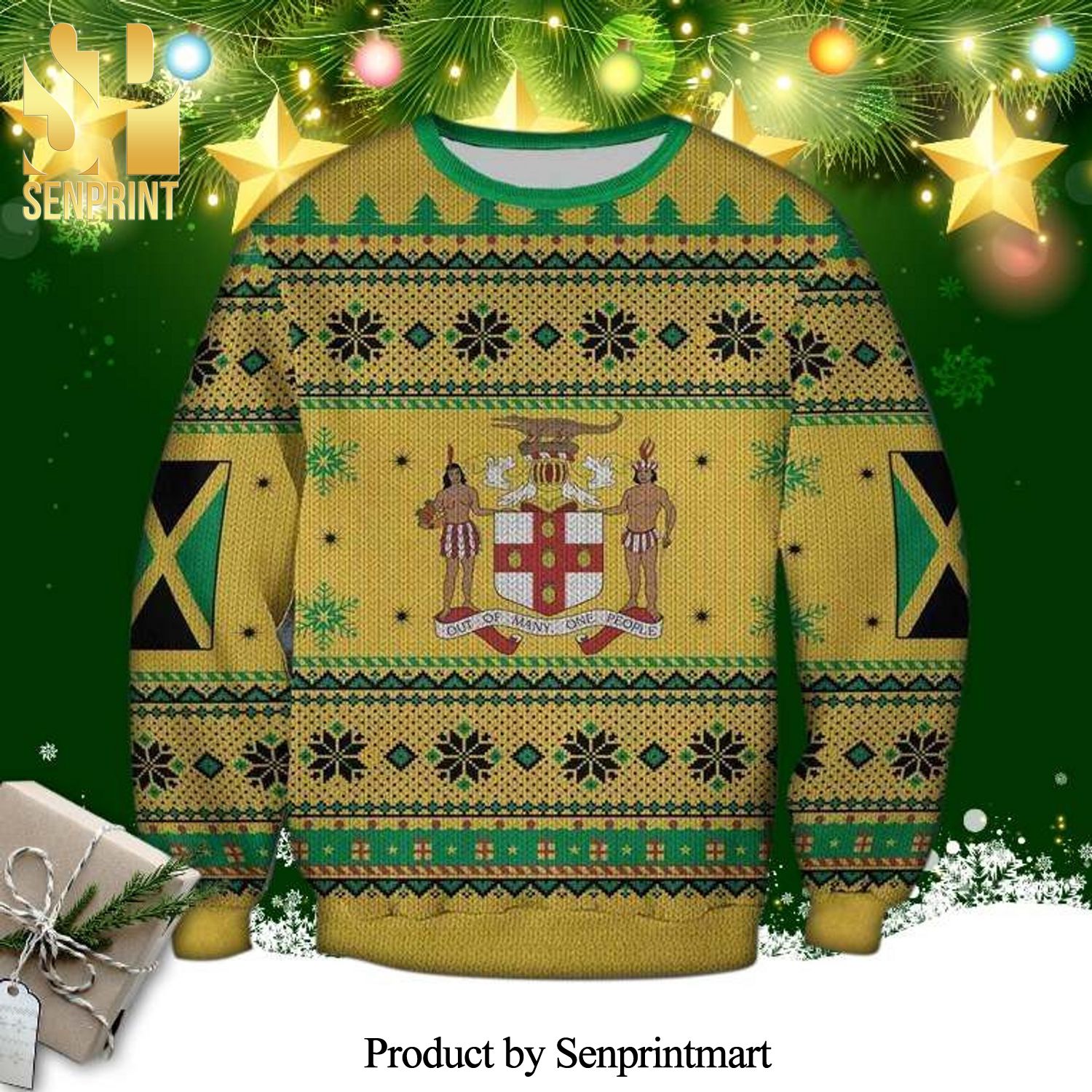 Jamaica Country Coat Of Arms Knitted Ugly Christmas Sweater