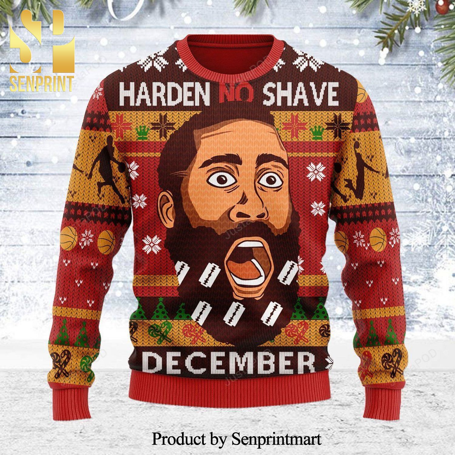 James Harden No Shave December Knitted Ugly Christmas Sweater