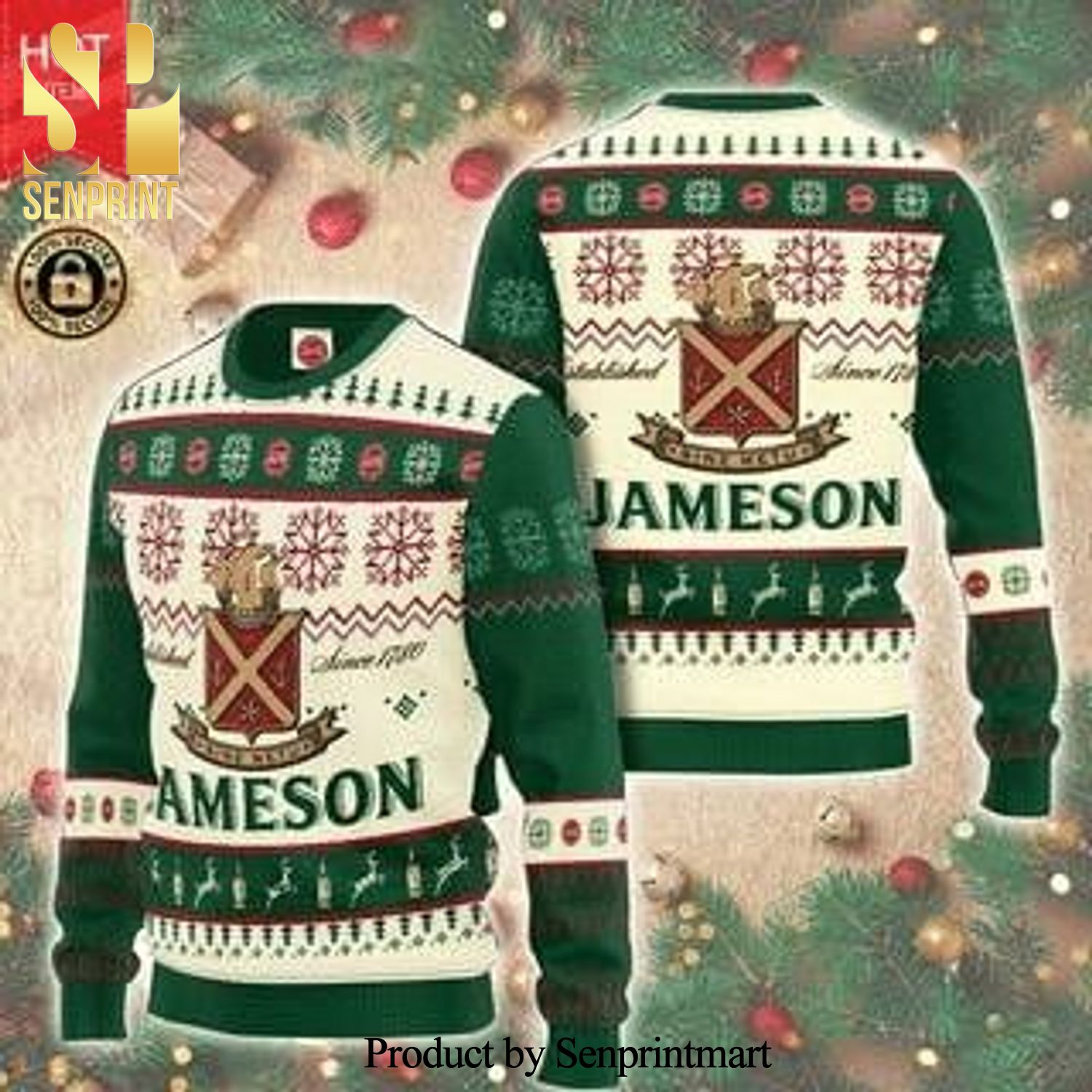 Jameson Irish Whiskey Snowflake Knitted Ugly Christmas Sweater