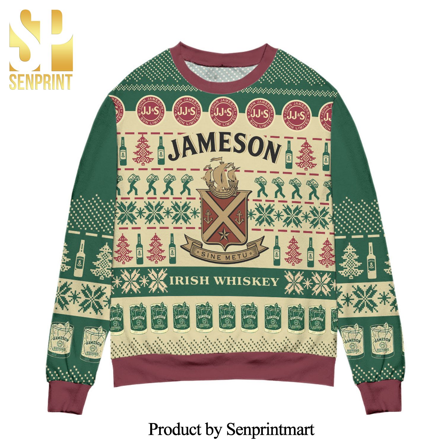 Jameson Irish Whiskey Snowflake Pattern Knitted Ugly Christmas Sweater